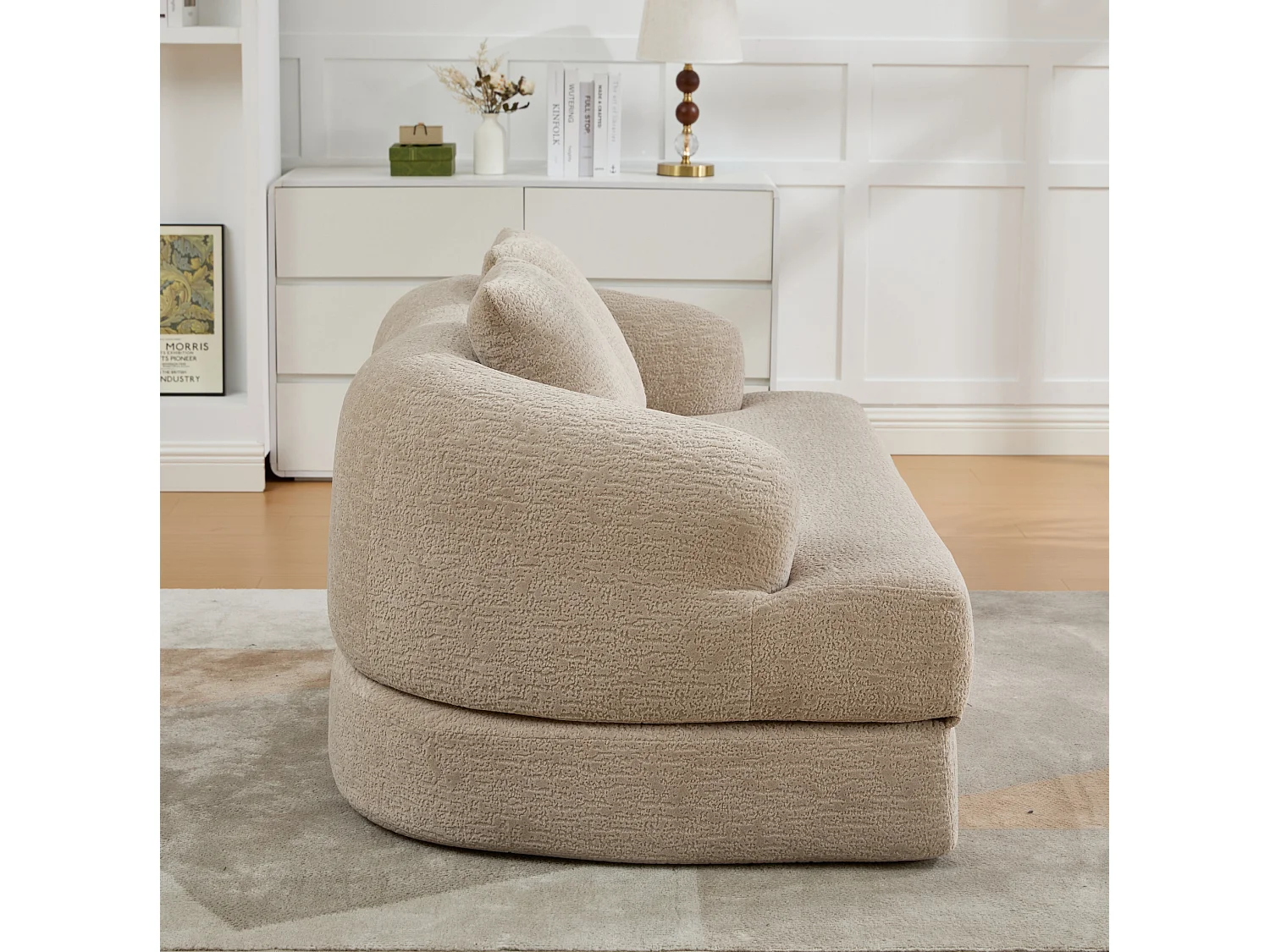 Tweezits slaapbank van chenille met 2 kussens - Khaki 157 x 84 x 65 cm