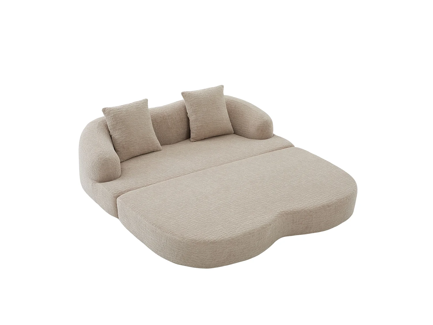 Tweezits slaapbank van chenille met 2 kussens - Khaki 157 x 84 x 65 cm