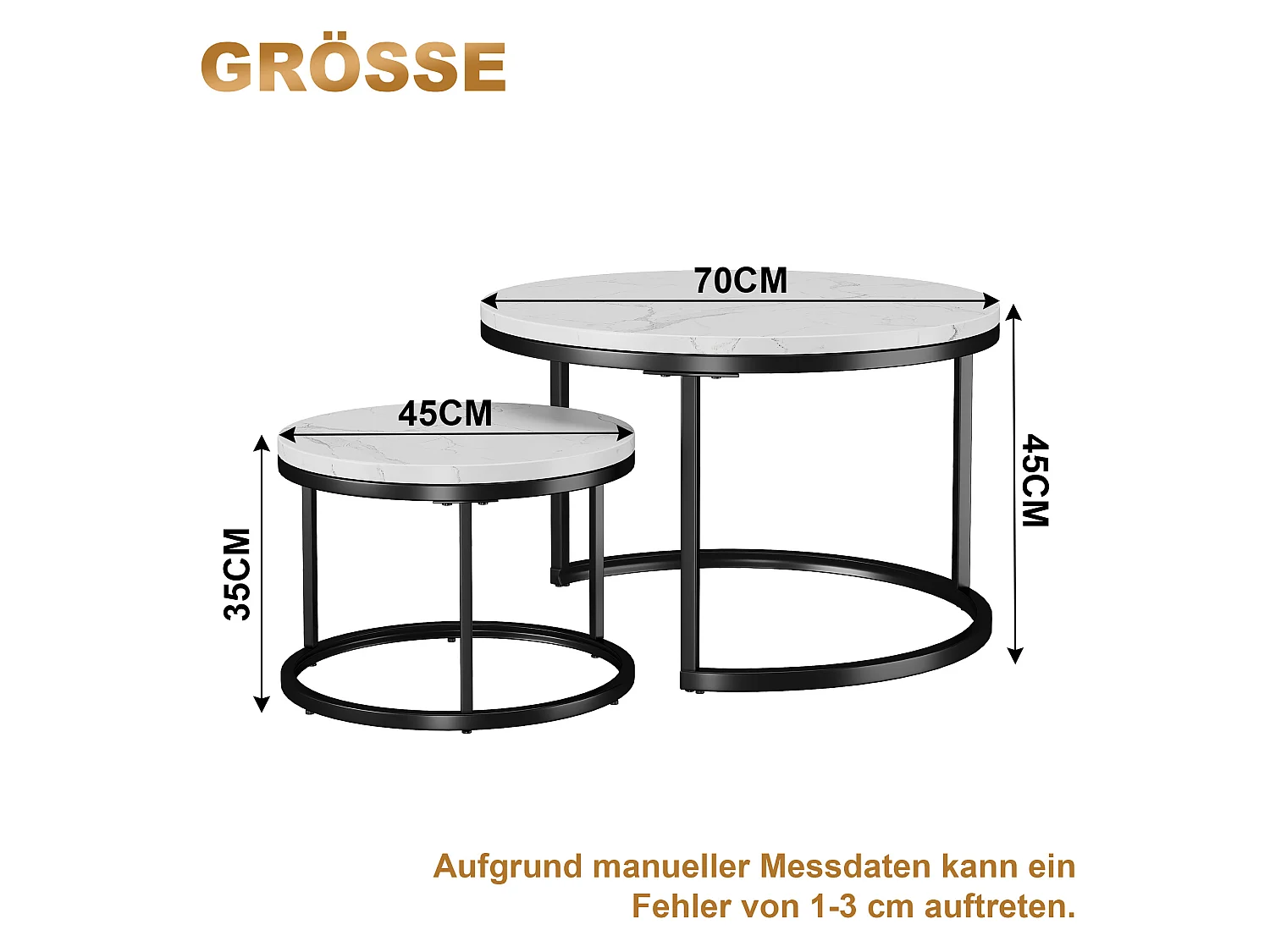 In elkaar schuifbare salontafels met blad in marmerlook - MDF en metaal - Zwart-wit