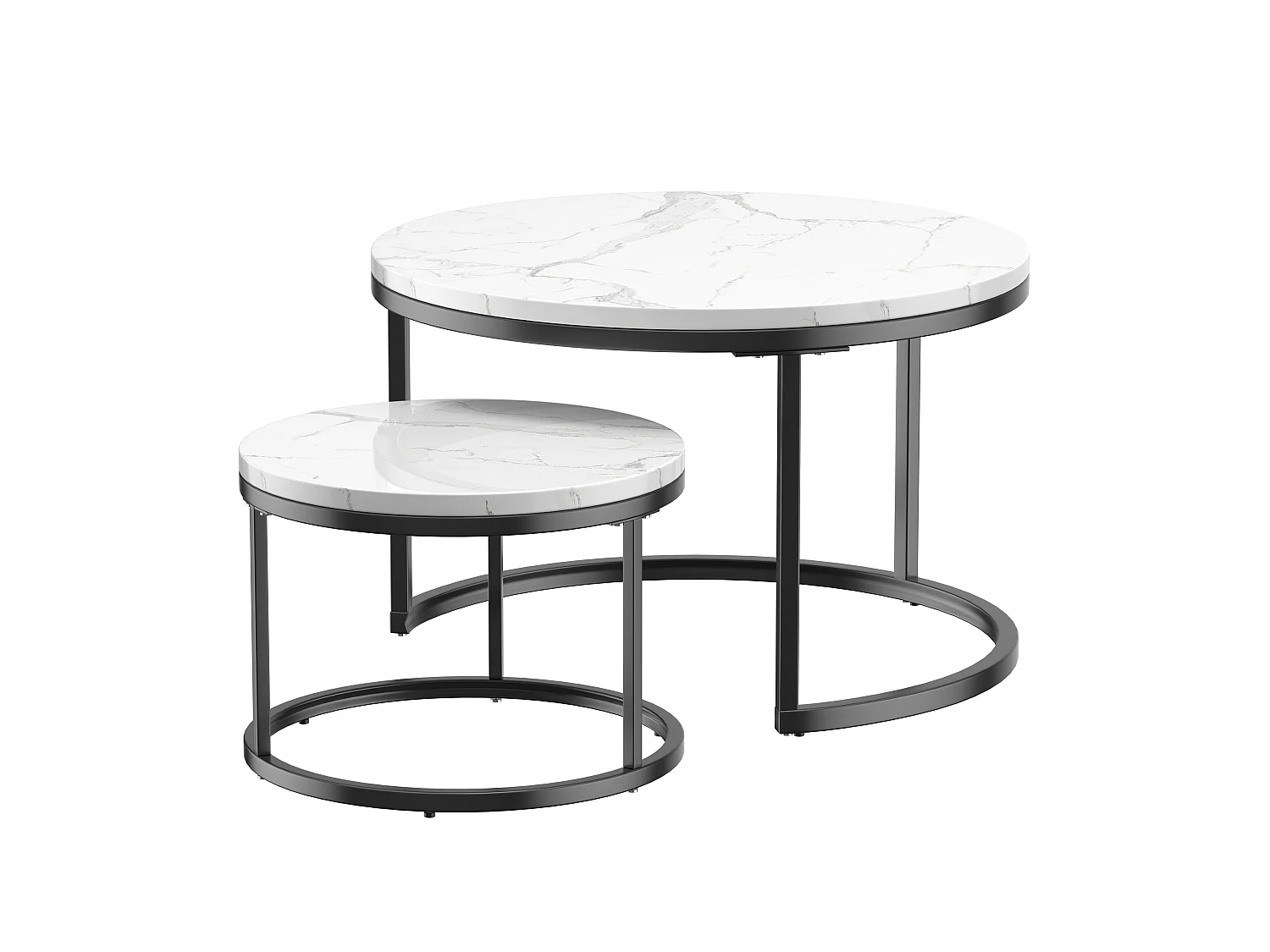 In elkaar schuifbare salontafels met blad in marmerlook - MDF en metaal - Zwart-wit