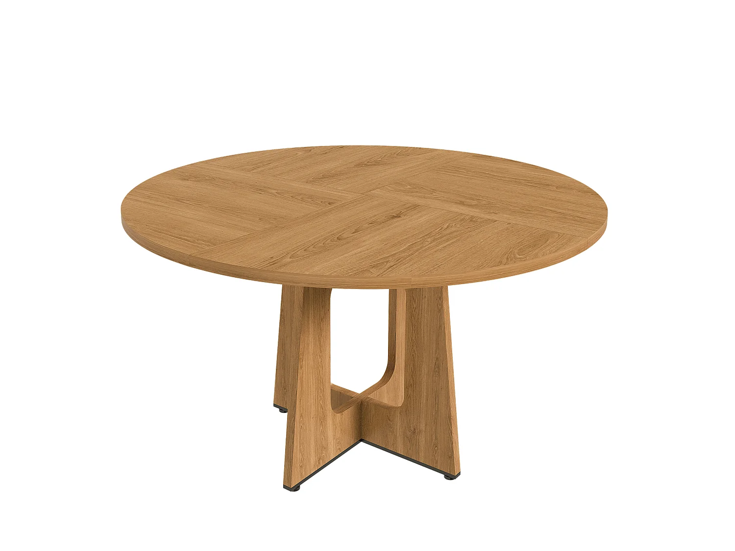 Table à manger ronde modulable de 120 cm en MDF - Pour 4 personnes - Naturel foncé
