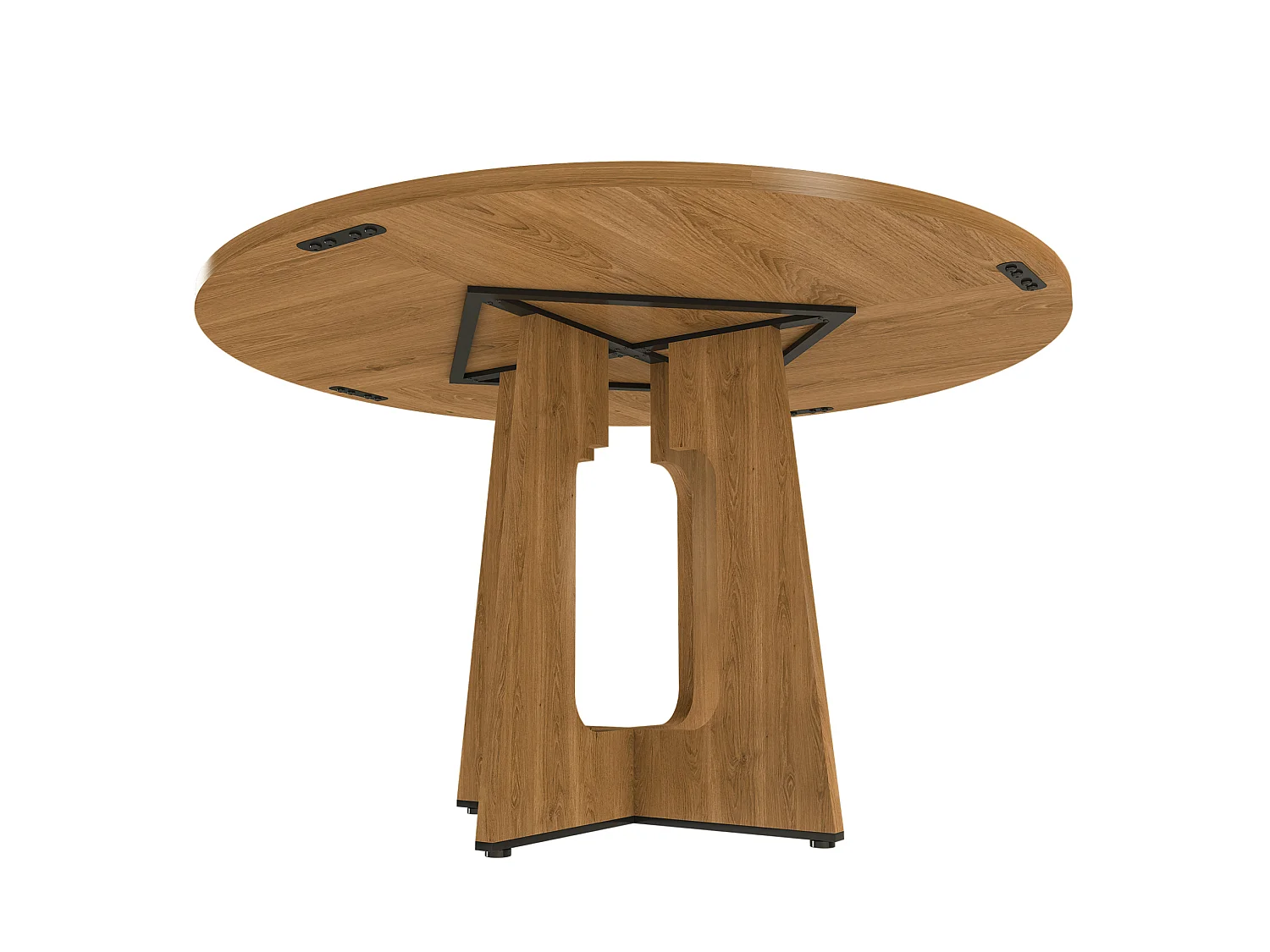 Table à manger ronde modulable de 120 cm en MDF - Pour 4 personnes - Naturel foncé