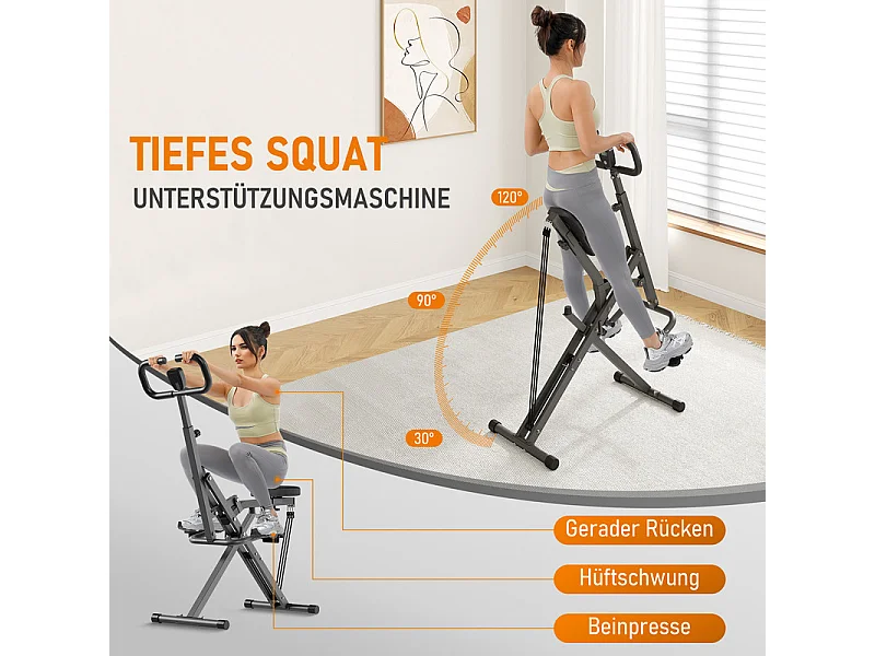 Squat assist ro-maskine - Justerbar Modstand - med LCD Skærm - til Arme, Baller og Ben - Grå