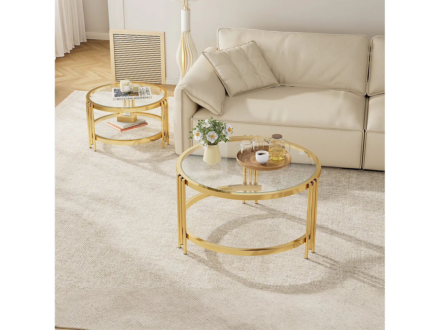 Tables basses gigogne avec plateau en verre - Cadre en métal - Doré
