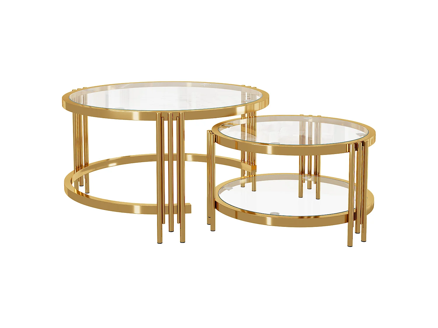 Tables basses gigogne avec plateau en verre - Cadre en métal - Doré