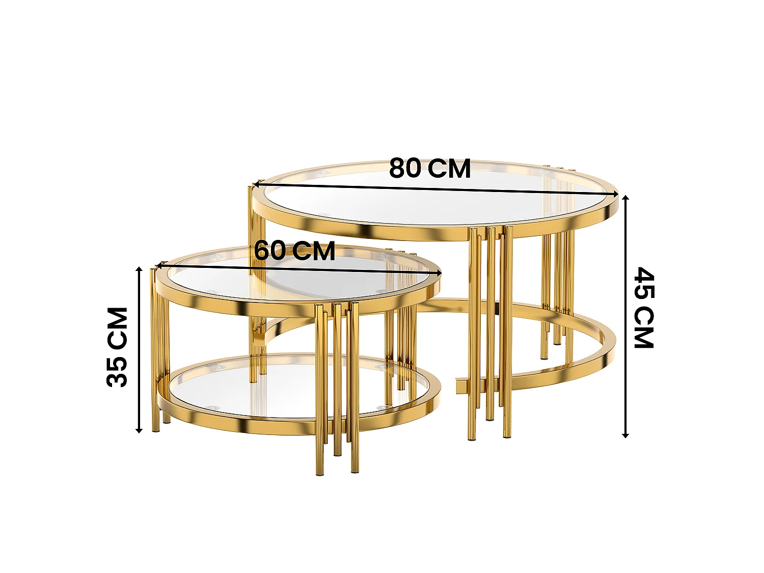 Tables basses gigogne avec plateau en verre - Cadre en métal - Doré