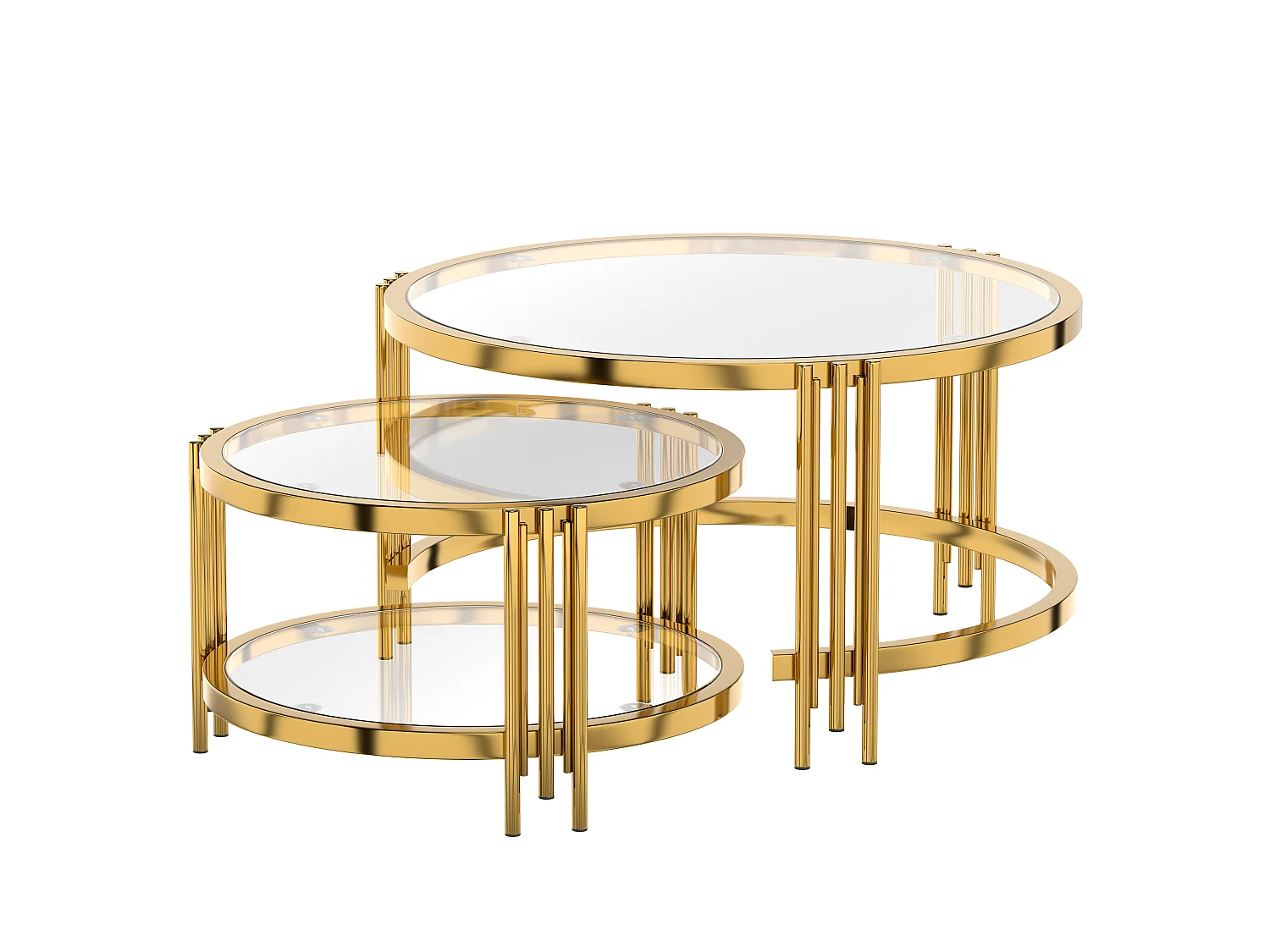 Tables basses gigogne avec plateau en verre - Cadre en métal - Doré