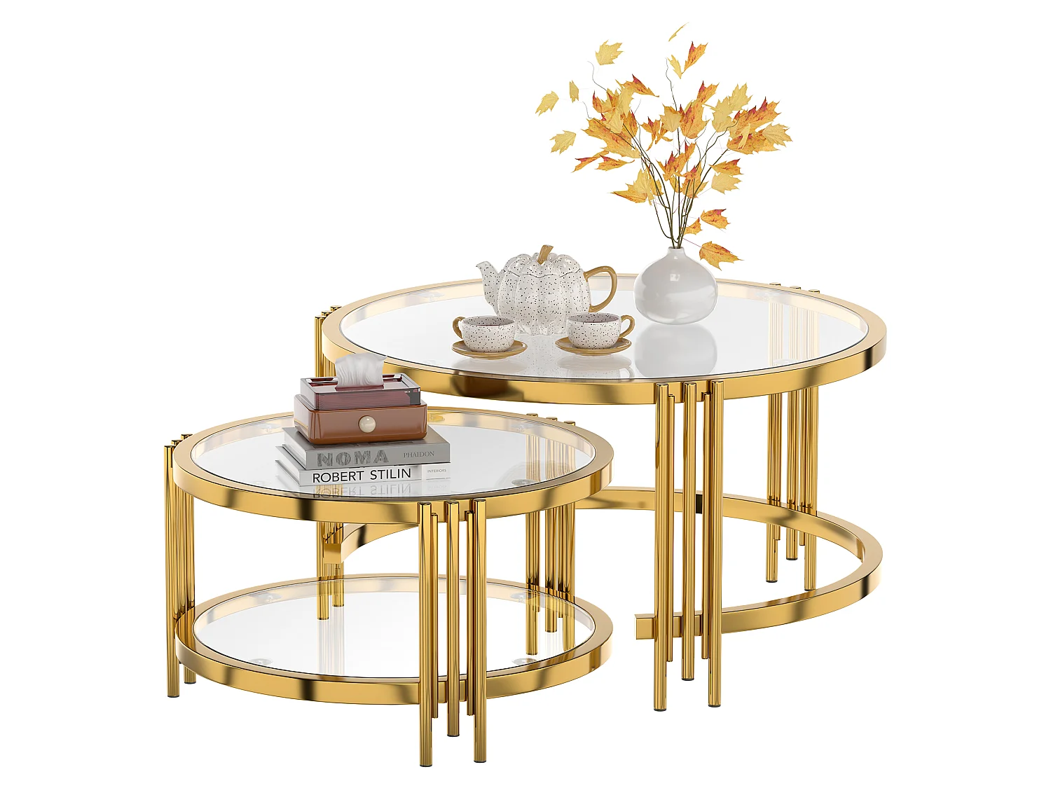 Tables basses gigogne avec plateau en verre - Cadre en métal - Doré
