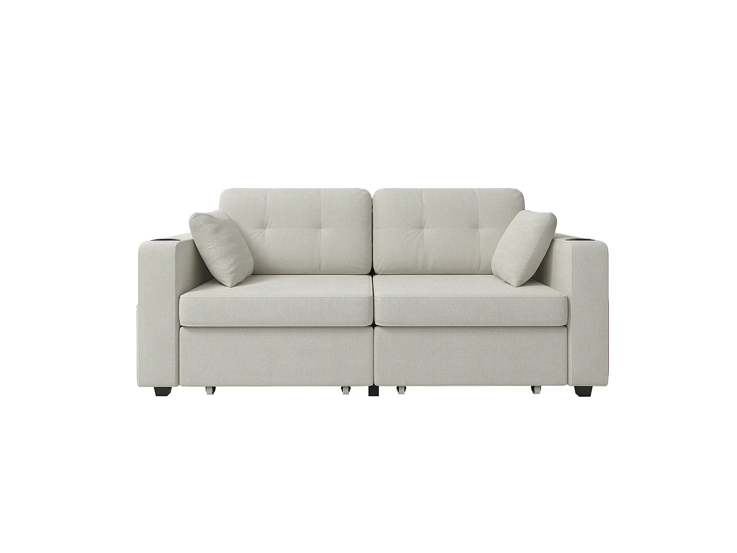 Tweezitsbank van chenille met twee lades, bekerhouders en USB-poorten - Beige