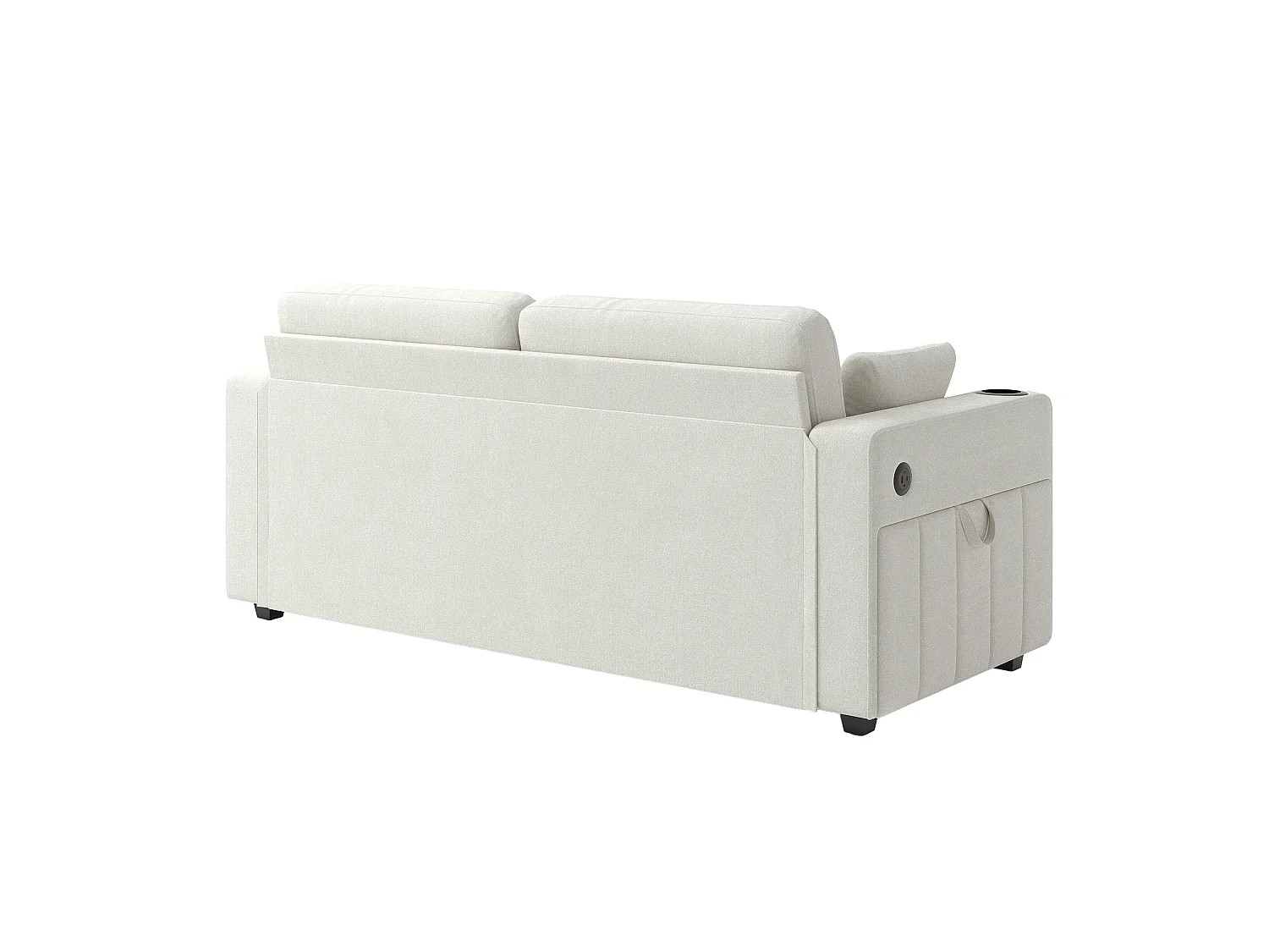 Tweezitsbank van chenille met twee lades, bekerhouders en USB-poorten - Beige