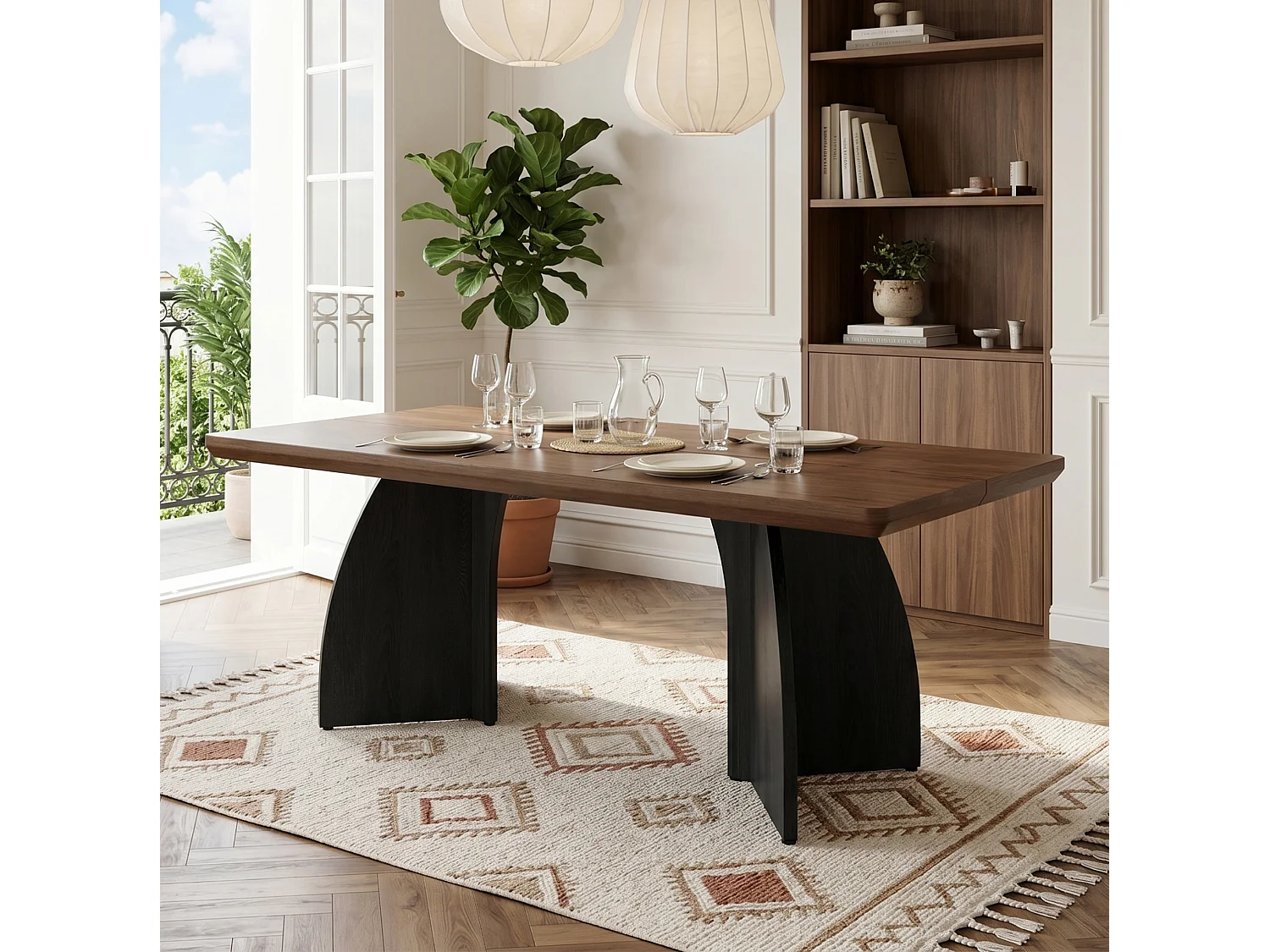 Table à manger 160 x 80 cm pour 4 à 6 places - Design moderne - Marron