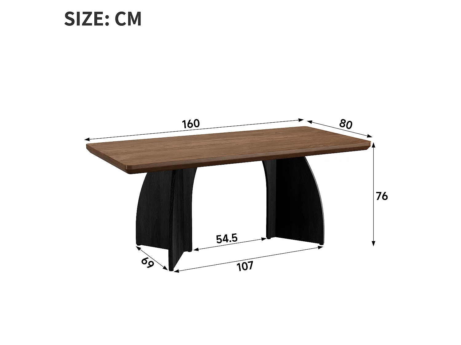 Table à manger 160 x 80 cm pour 4 à 6 places - Design moderne - Marron