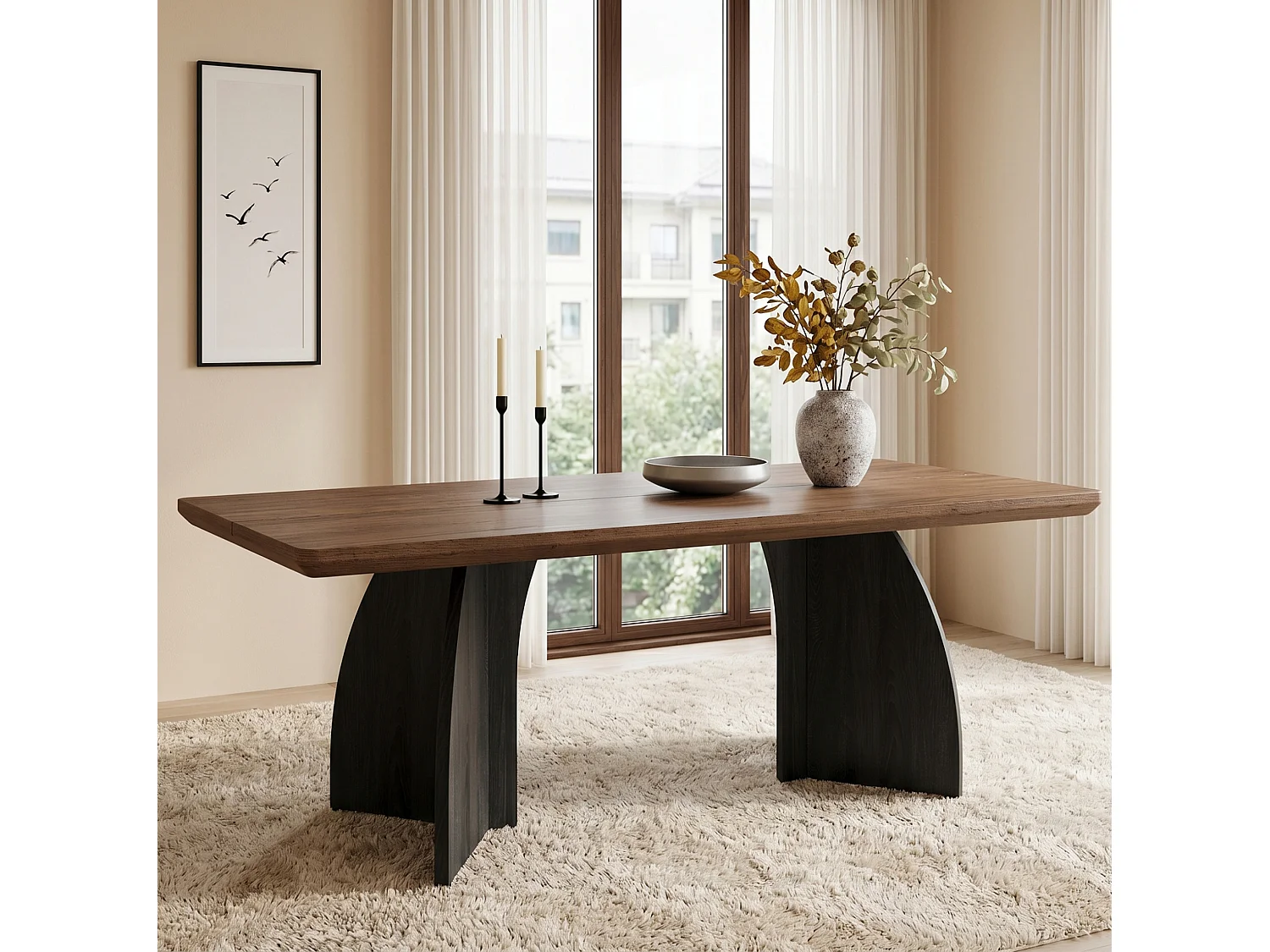 Table à manger 160 x 80 cm pour 4 à 6 places - Design moderne - Marron