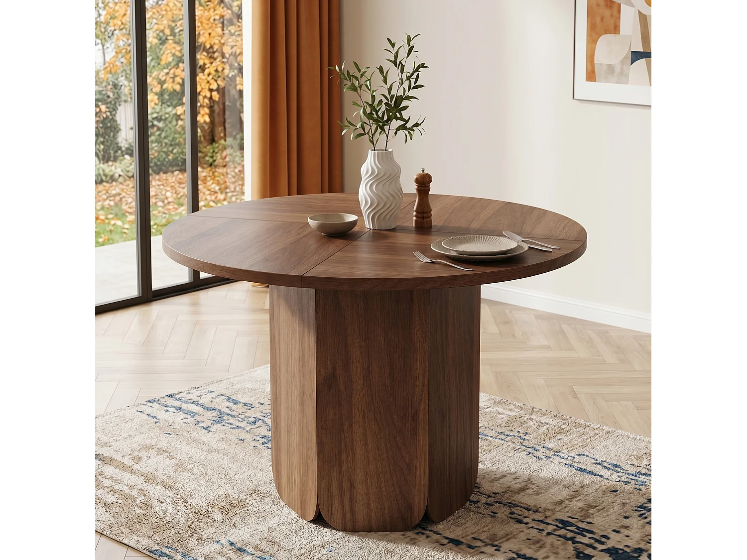 Table à manger ronde 120 cm pour 4 à 6 personnes - Design classique - Marron