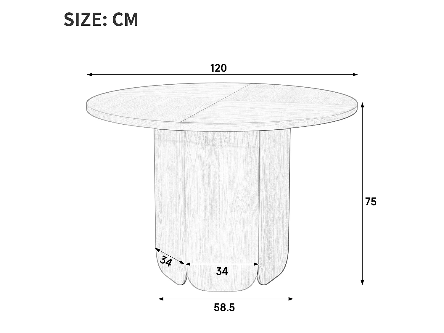 Table à manger ronde 120 cm pour 4 à 6 personnes - Design classique - Marron