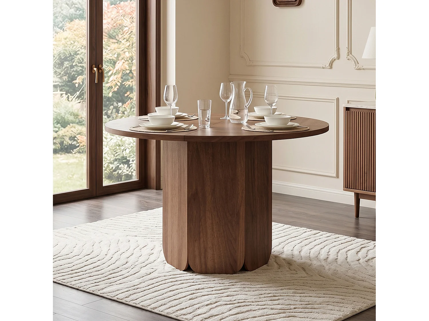 Table à manger ronde 120 cm pour 4 à 6 personnes - Design classique - Marron