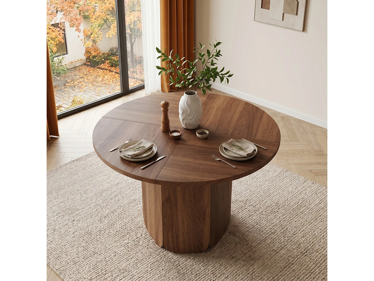 Table à manger ronde 120 cm pour 4 à 6 personnes - Design classique - Marron