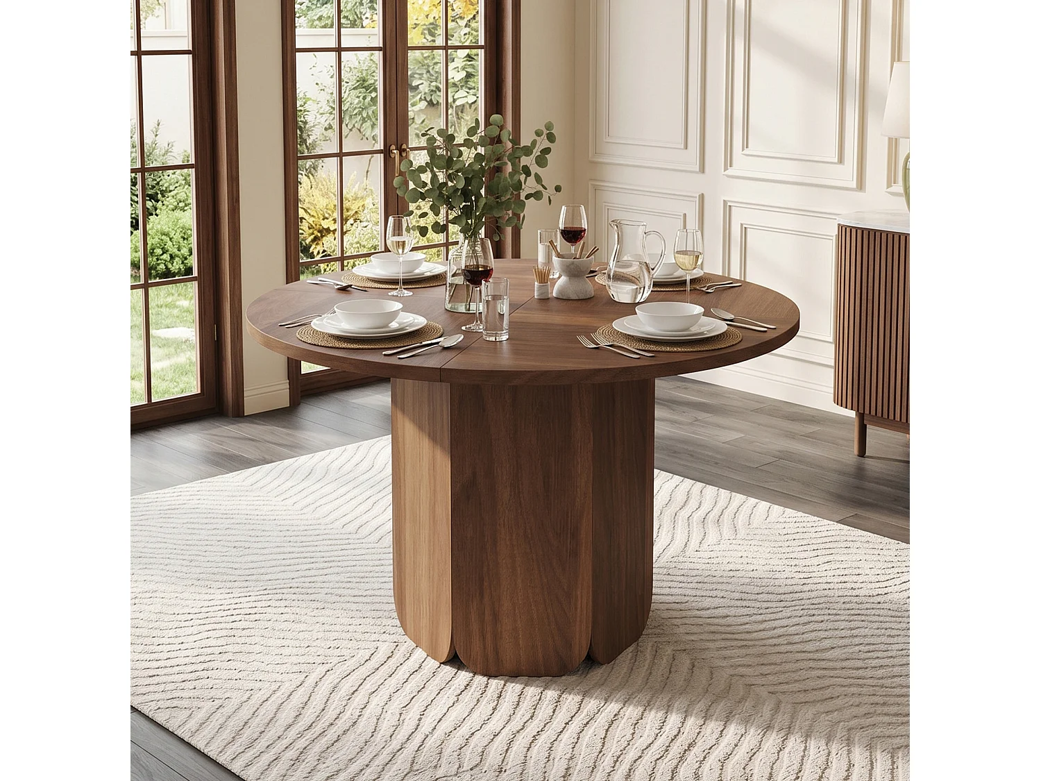Table à manger ronde 120 cm pour 4 à 6 personnes - Design classique - Marron