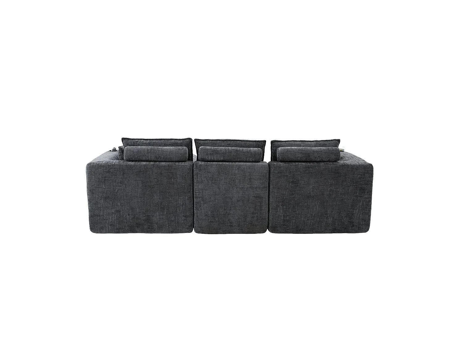 Canapé 3 places avec pouf en tissu chenille gris foncé