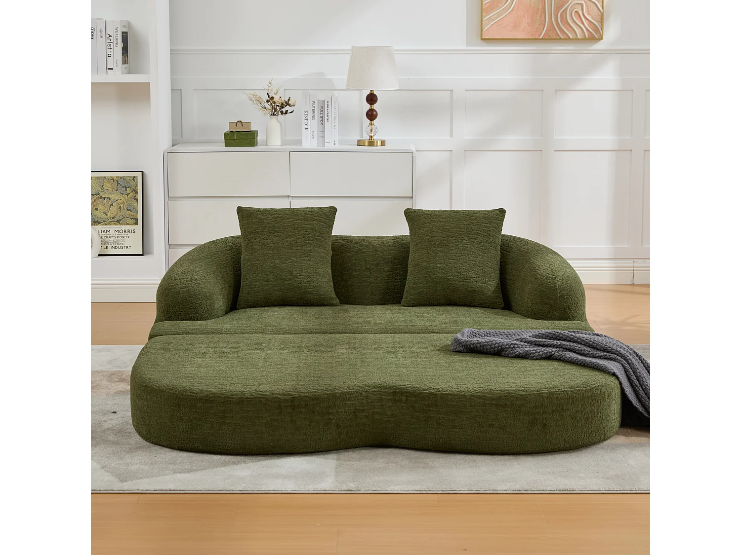 Tweezits slaapbank van chenille met 2 kussens - Groen 157 x 84 x 65 cm