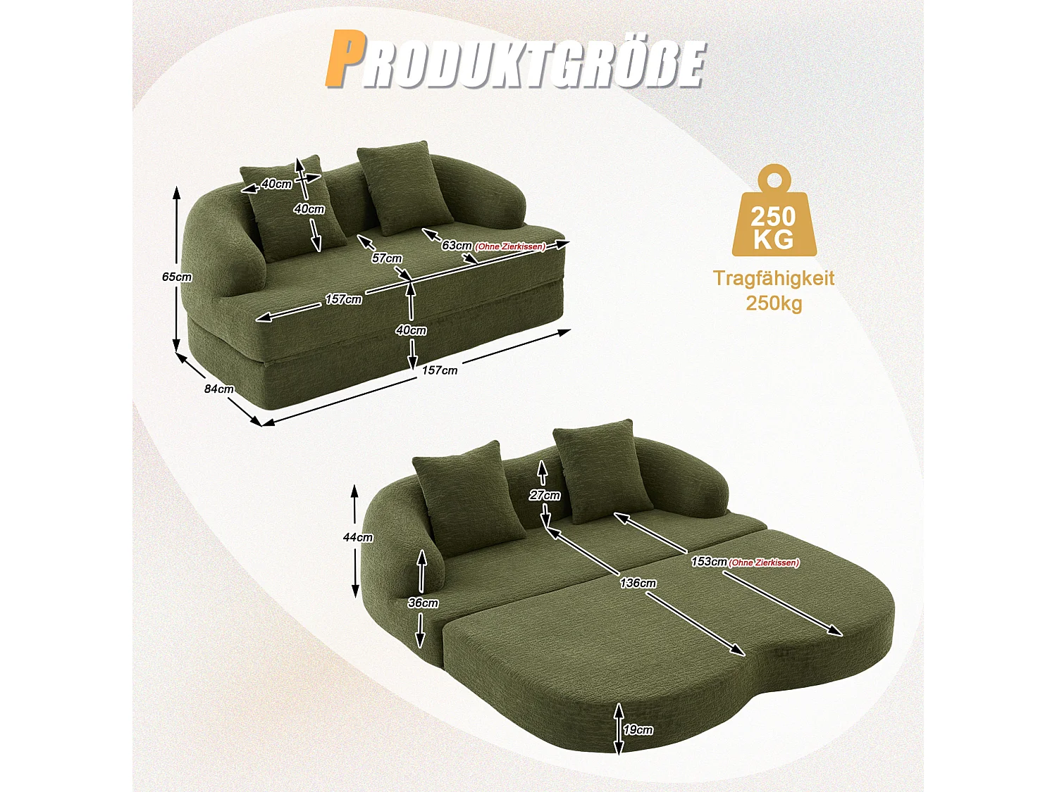 Tweezits slaapbank van chenille met 2 kussens - Groen 157 x 84 x 65 cm