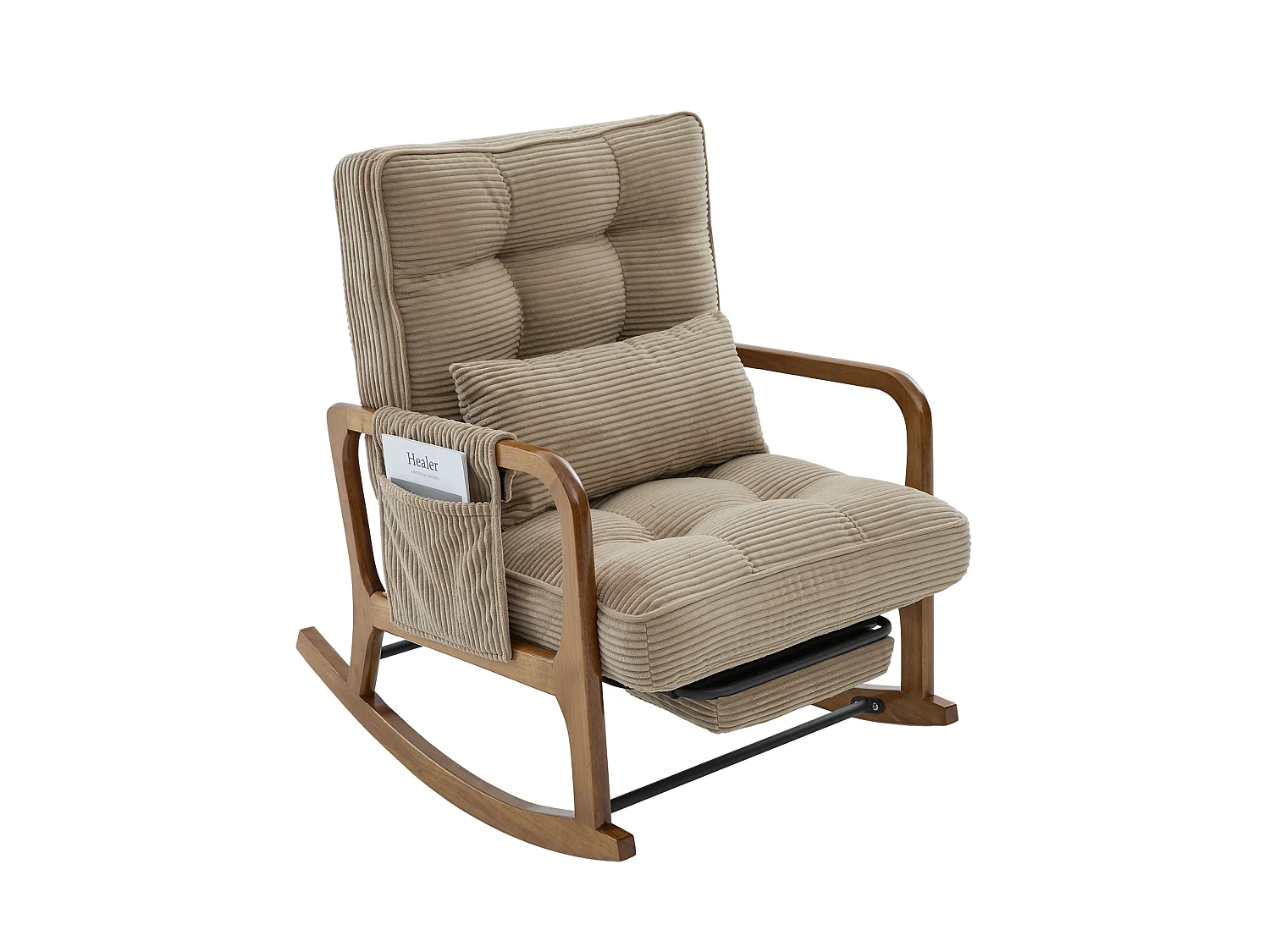 Rocking chair en velours côtelé avec repose-pieds et dossier réglable - Kaki