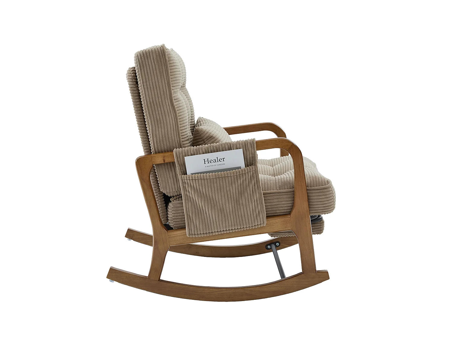 Rocking chair en velours côtelé avec repose-pieds et dossier réglable - Kaki