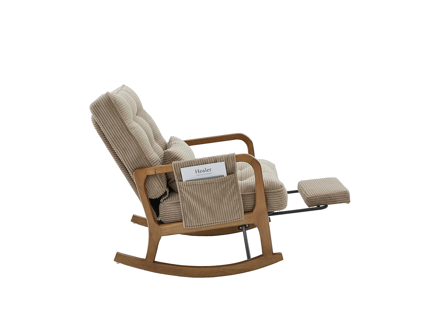 Rocking chair en velours côtelé avec repose-pieds et dossier réglable - Kaki