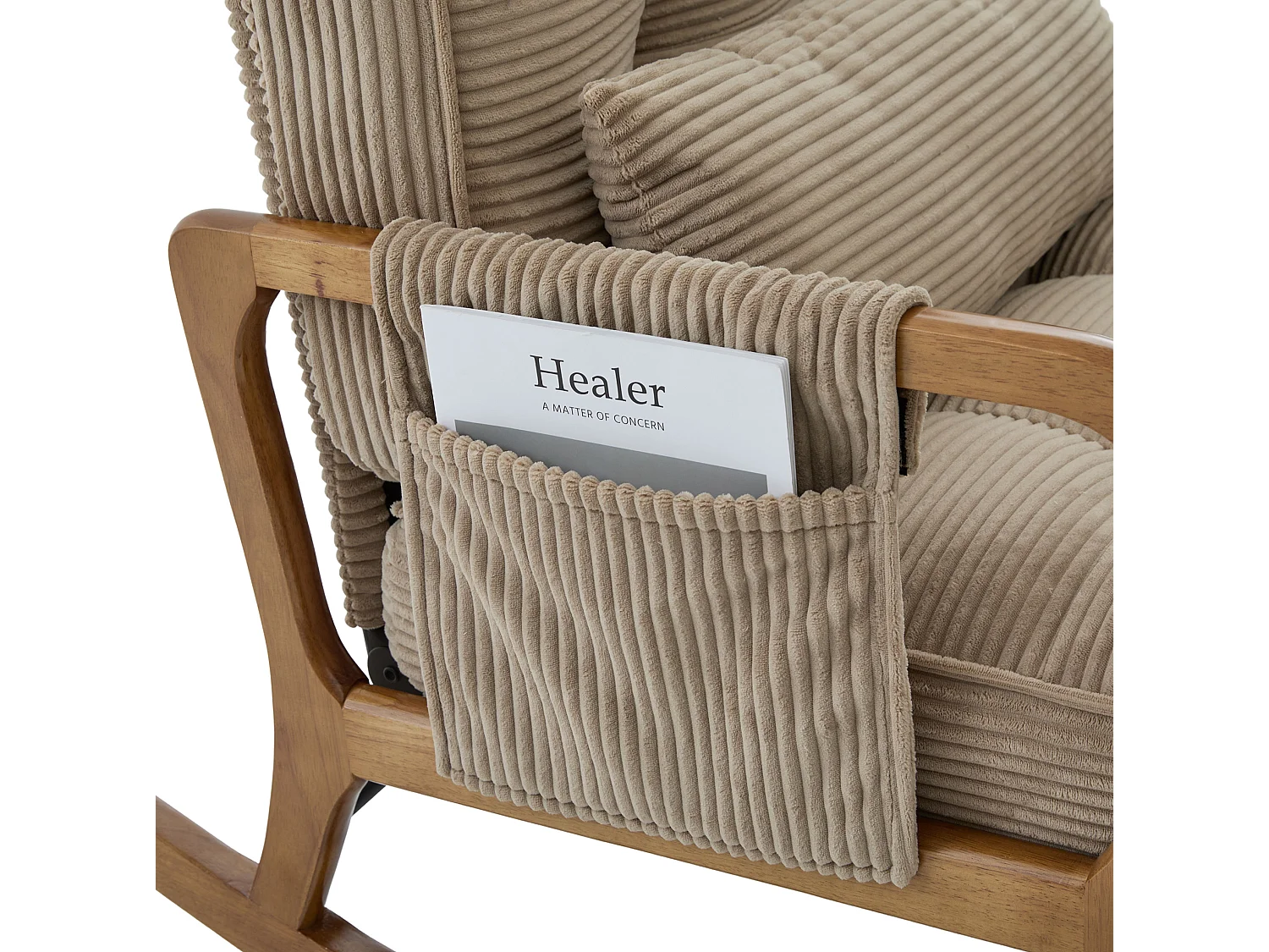 Rocking chair en velours côtelé avec repose-pieds et dossier réglable - Kaki