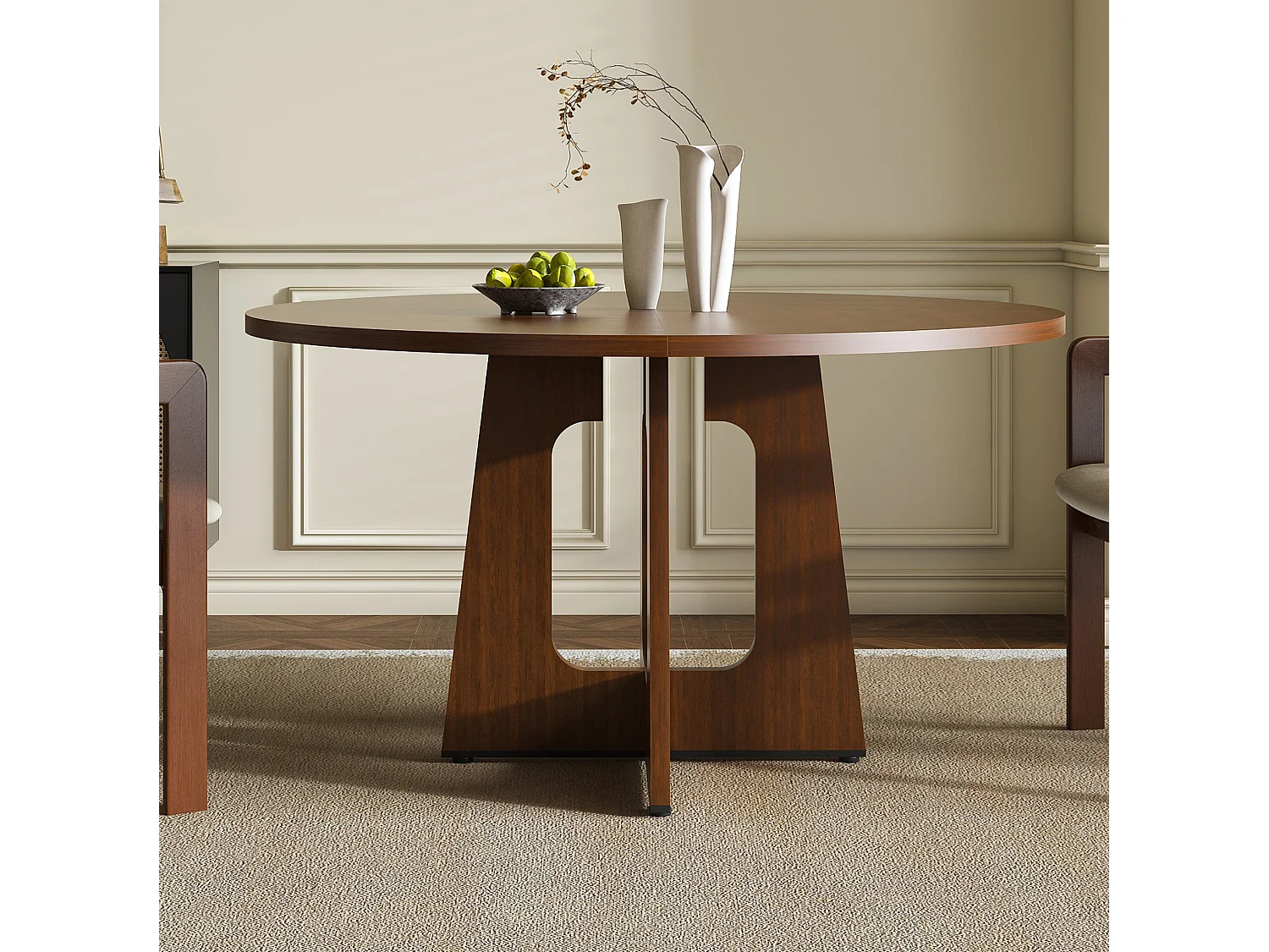 Table à manger ronde modulable de 120 cm en MDF - Pour 4 personnes - Marron