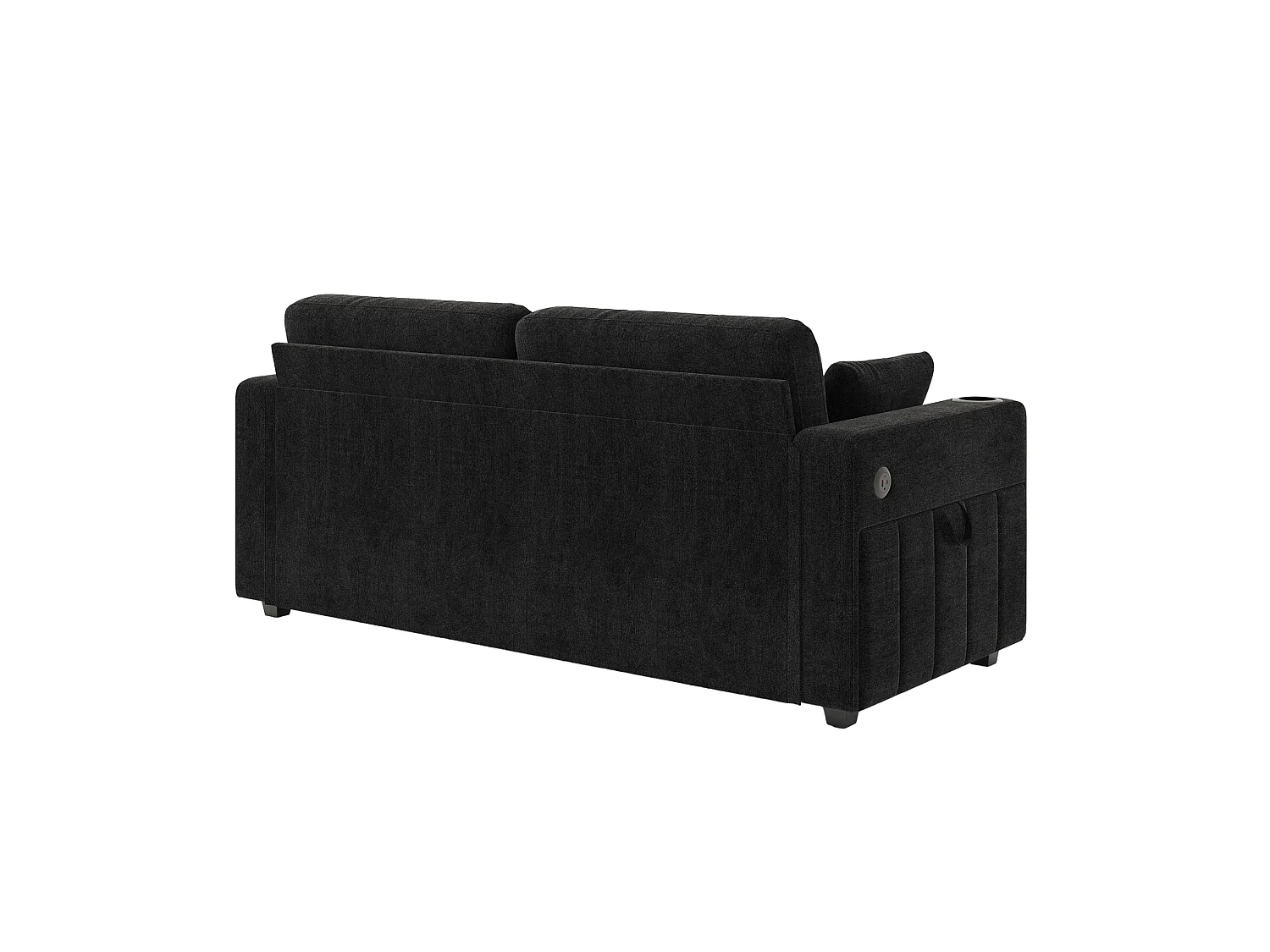 Tweezitsbank van chenille met twee lades, bekerhouders en USB-poorten - Zwart