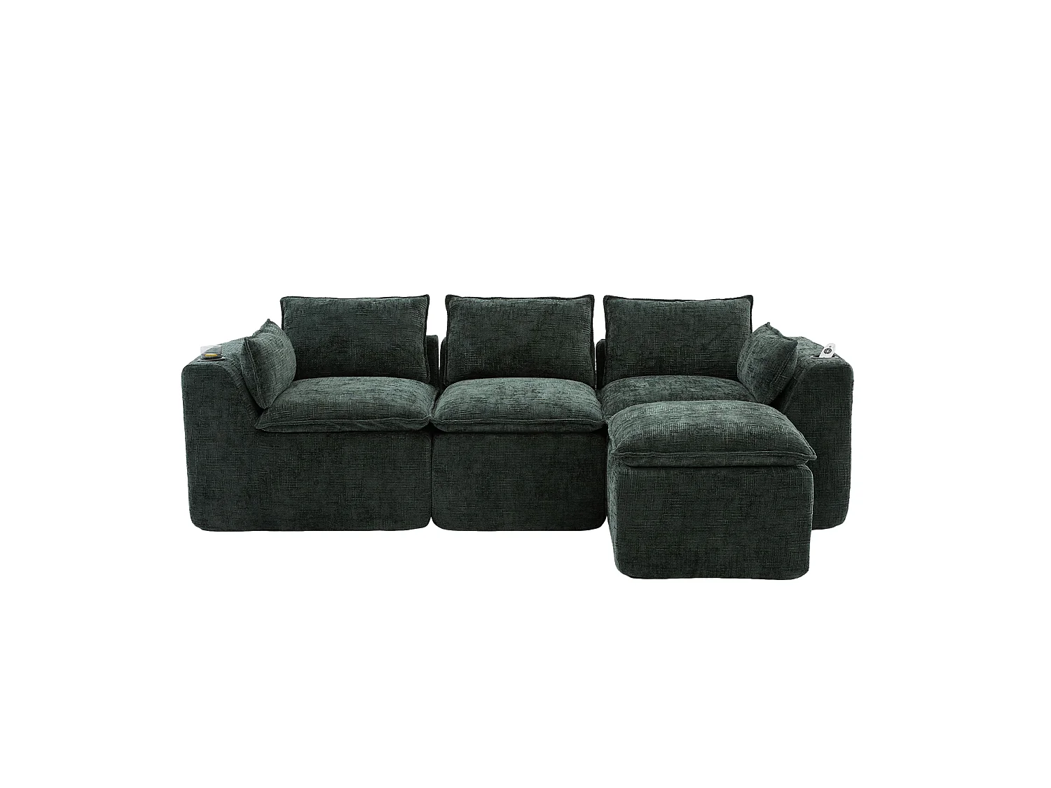 Canapé 3 places avec pouf en tissu chenille vert