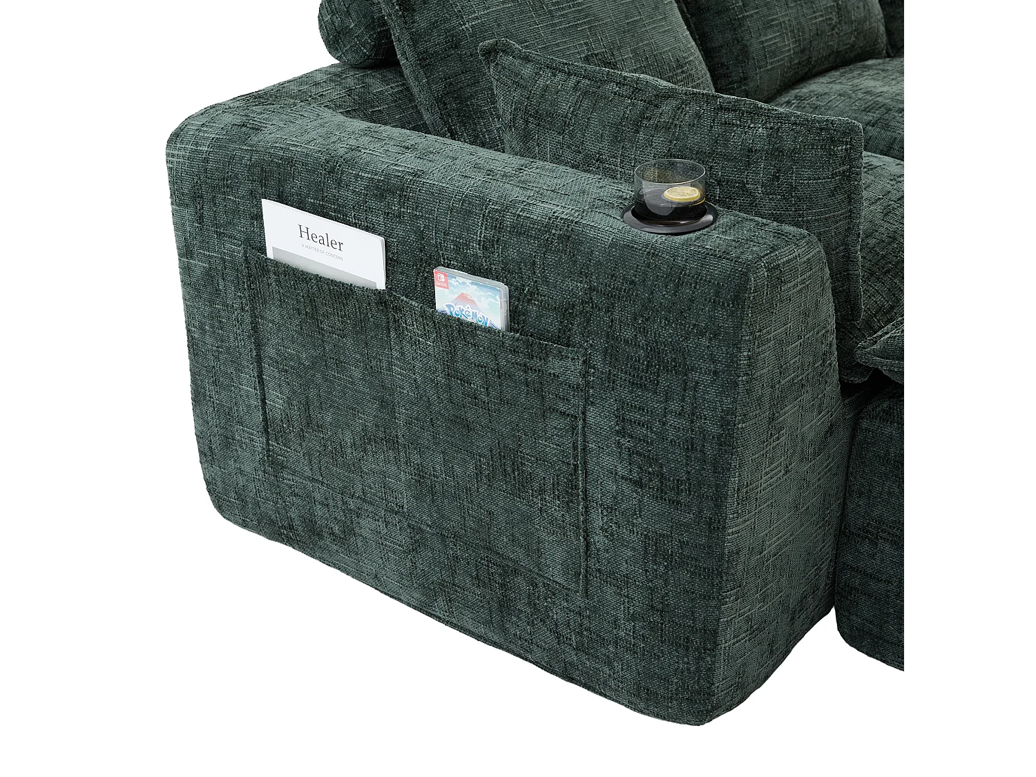 Canapé 3 places avec pouf en tissu chenille vert