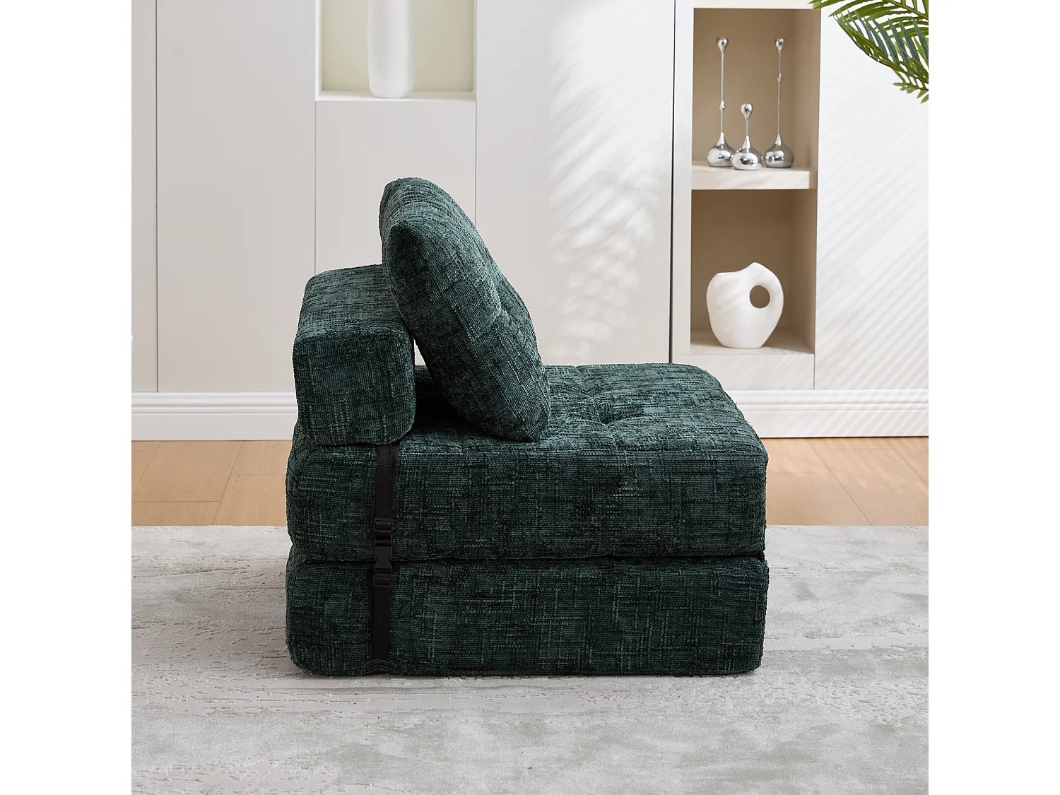 Opklapbare fauteuil van chenille met kussens - voor woonkamer en slaapkamer - smaragdgroen