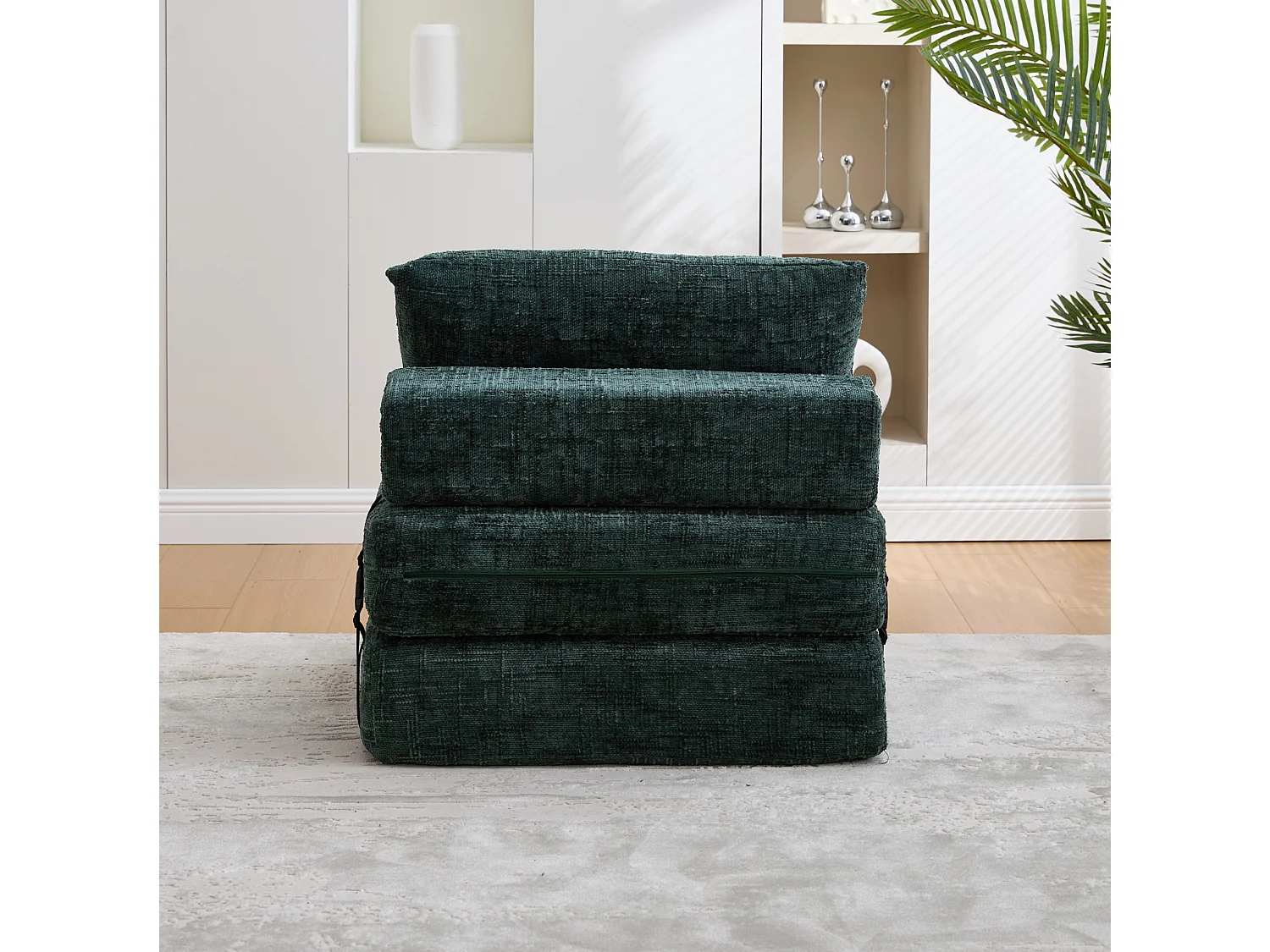 Opklapbare fauteuil van chenille met kussens - voor woonkamer en slaapkamer - smaragdgroen