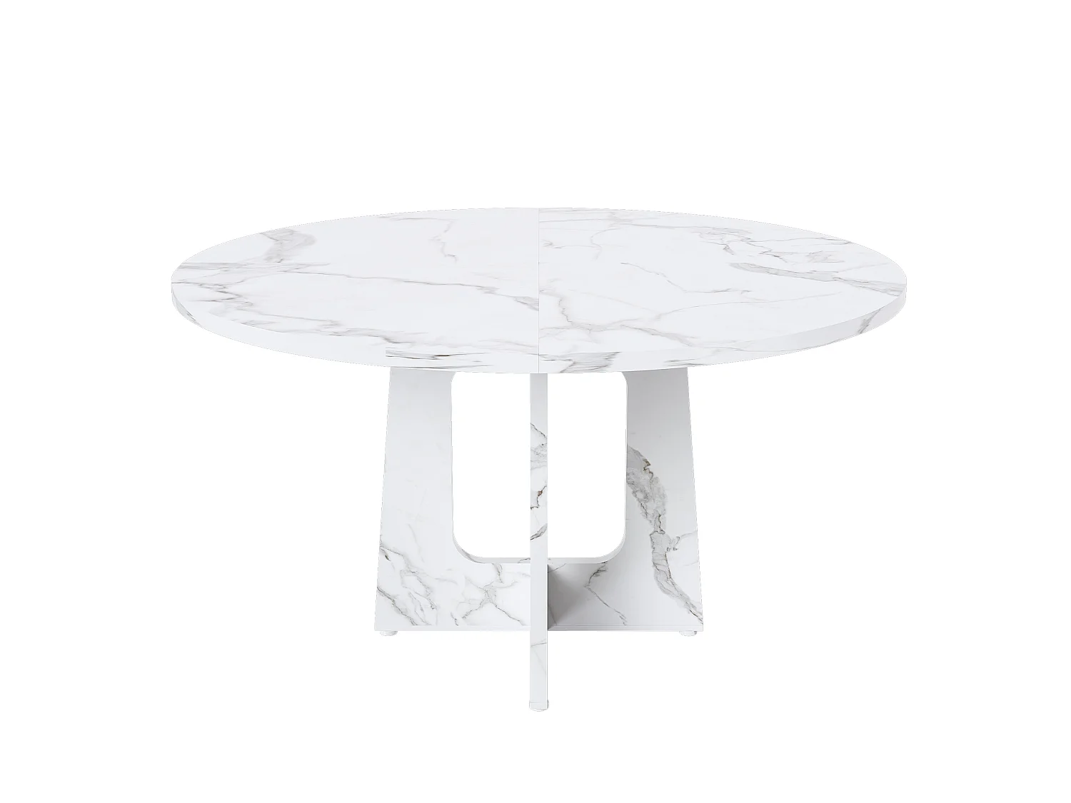 Table à manger ronde modulable de 120 cm en MDF - Pour 4 personnes - Blanc effet marbre