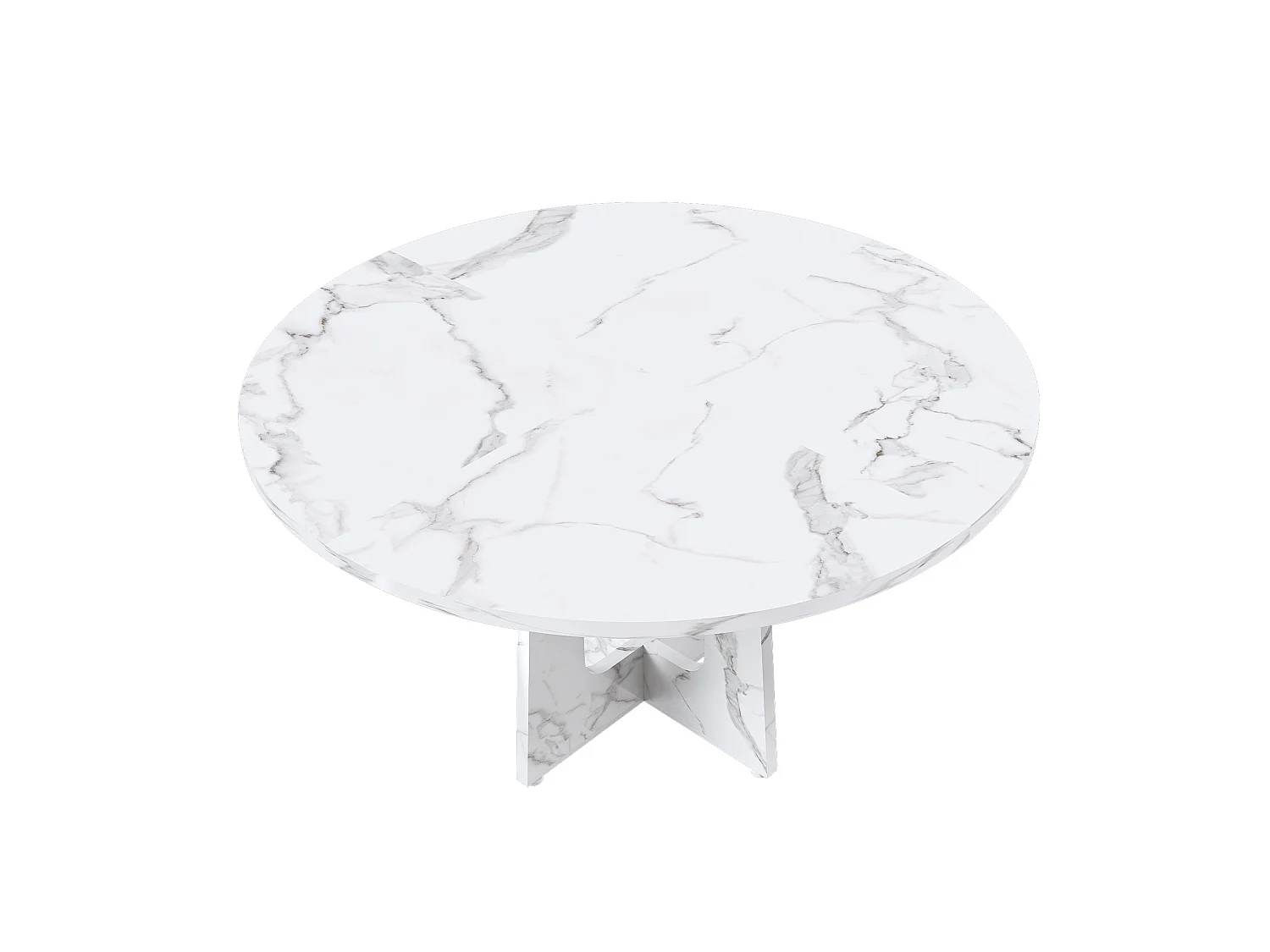 Table à manger ronde modulable de 120 cm en MDF - Pour 4 personnes - Blanc effet marbre