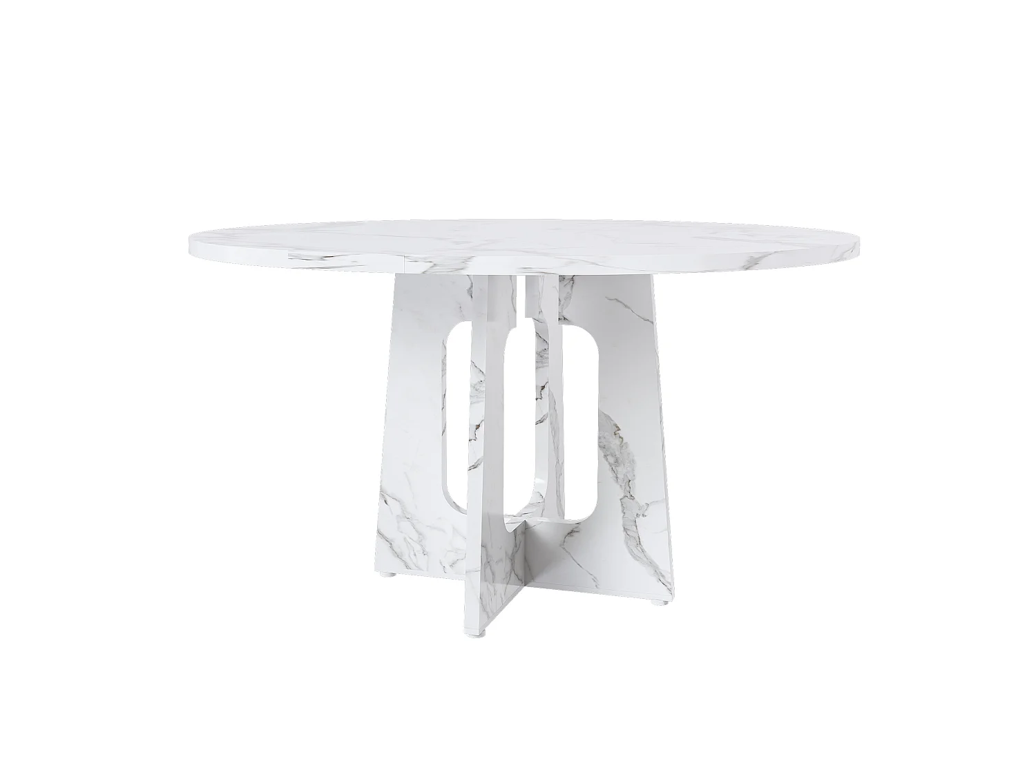 Table à manger ronde modulable de 120 cm en MDF - Pour 4 personnes - Blanc effet marbre