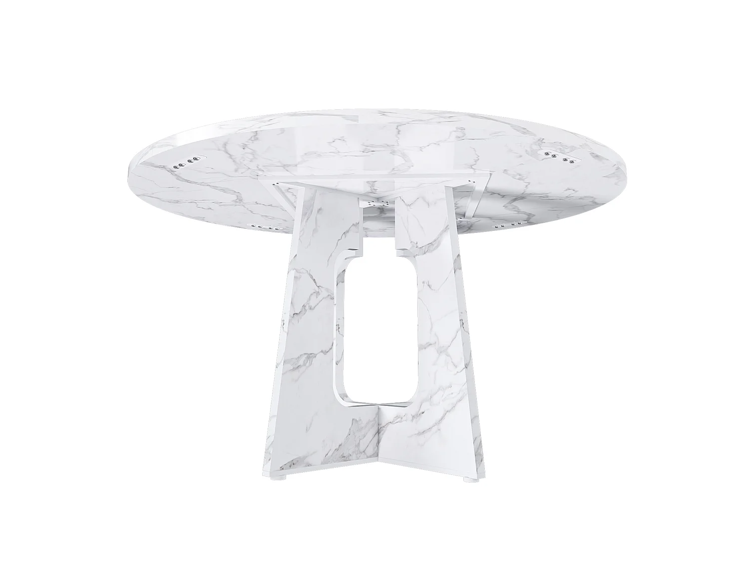 Table à manger ronde modulable de 120 cm en MDF - Pour 4 personnes - Blanc effet marbre