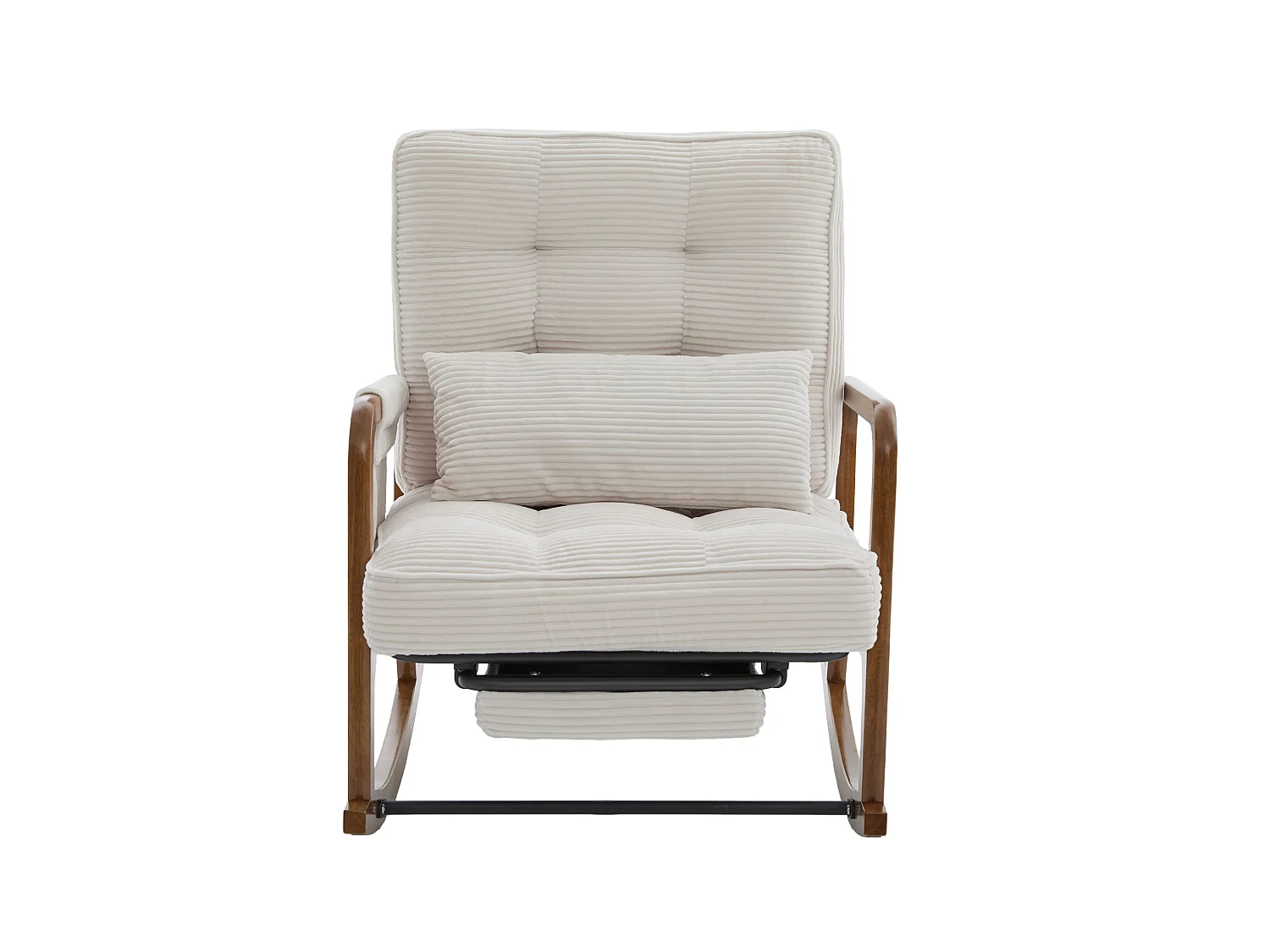 Rocking chair en velours côtelé avec repose-pieds et dossier réglable - Beige