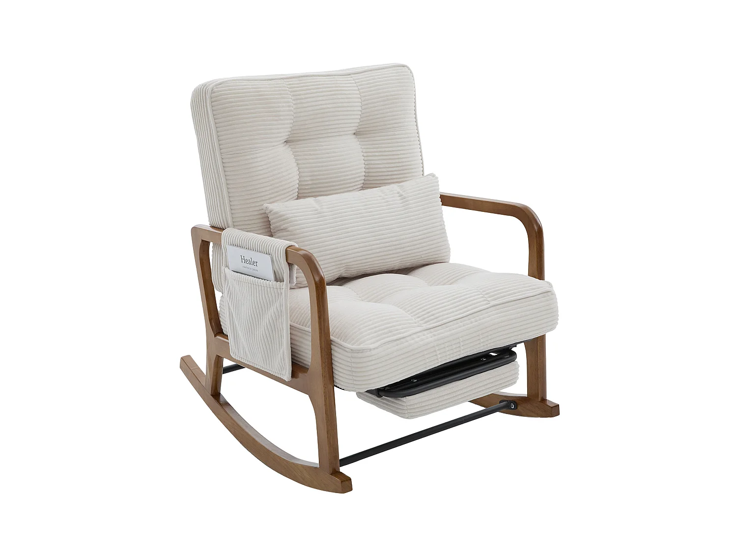 Rocking chair en velours côtelé avec repose-pieds et dossier réglable - Beige