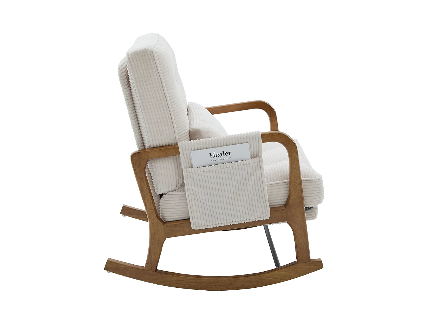 Rocking chair en velours côtelé avec repose-pieds et dossier réglable - Beige