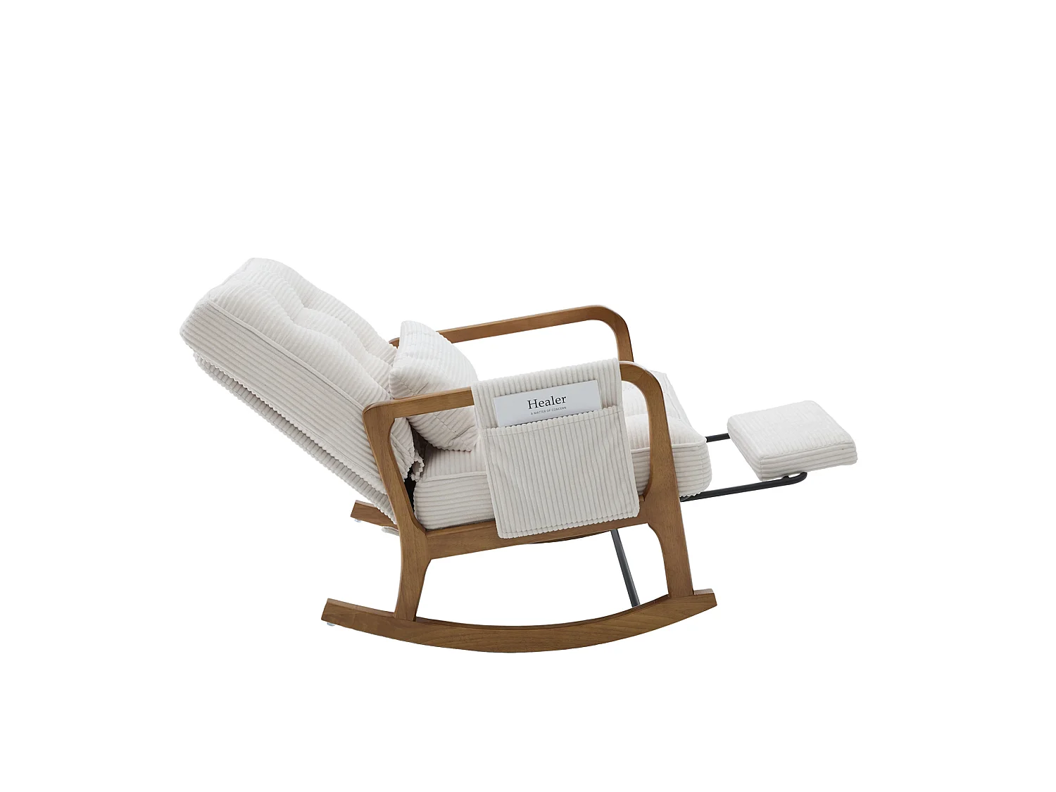 Rocking chair en velours côtelé avec repose-pieds et dossier réglable - Beige
