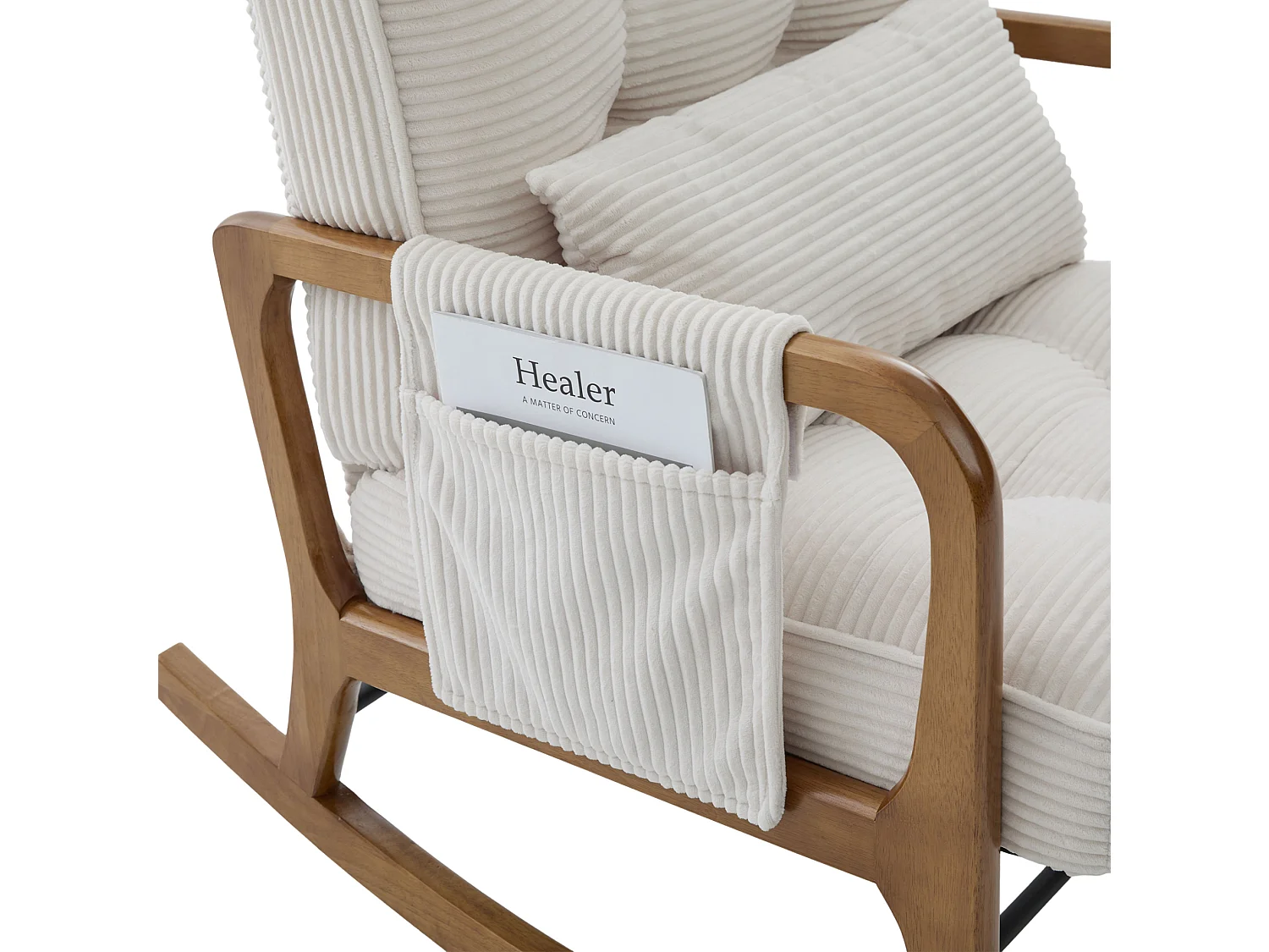 Rocking chair en velours côtelé avec repose-pieds et dossier réglable - Beige
