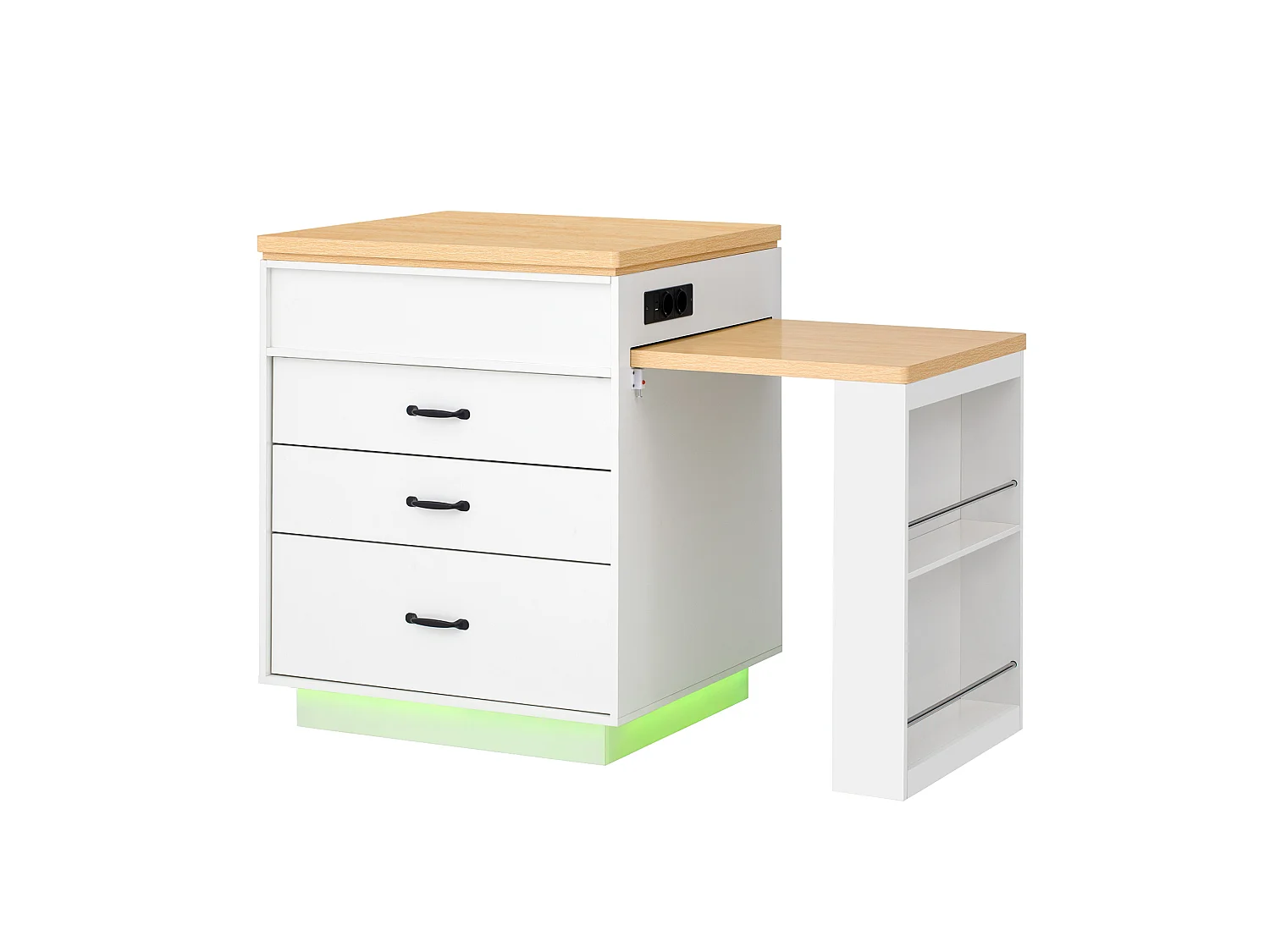 Îlot central LED blanc - Meuble de bar extensible avec ports USB/Type-C et rangements