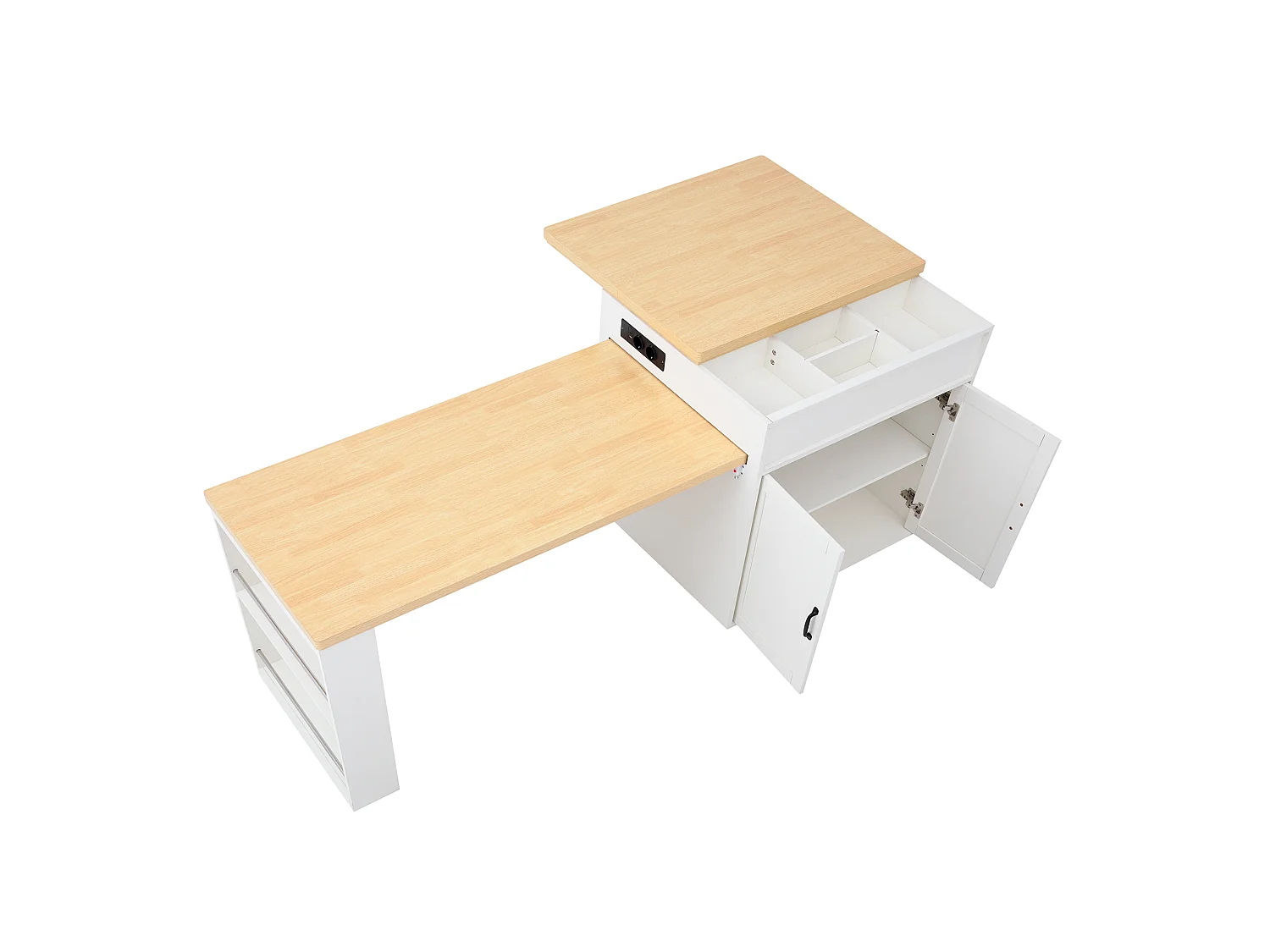 Îlot central LED blanc - Meuble de bar extensible avec ports USB/Type-C et rangements