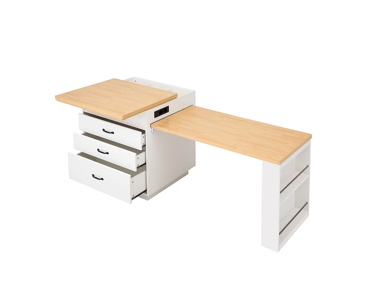 Îlot central LED blanc - Meuble de bar extensible avec ports USB/Type-C et rangements
