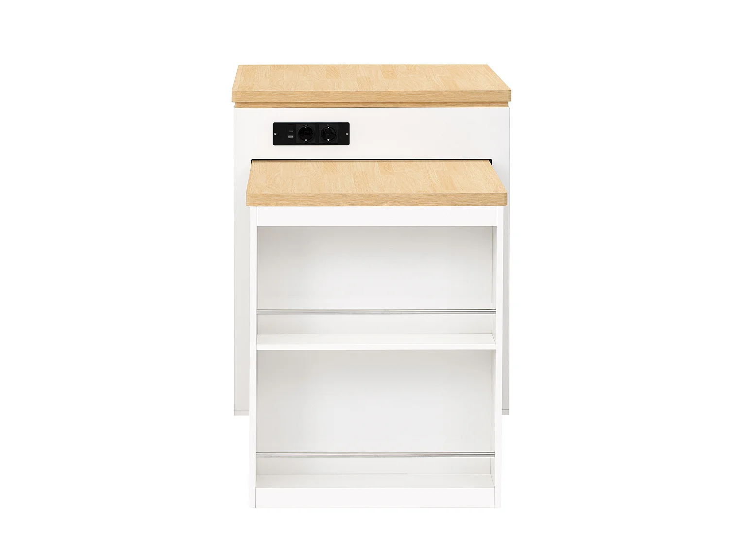 Îlot central LED blanc - Meuble de bar extensible avec ports USB/Type-C et rangements