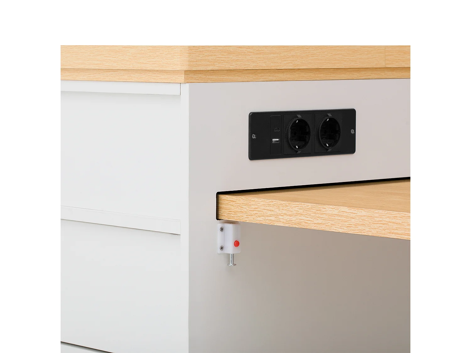 Îlot central LED blanc - Meuble de bar extensible avec ports USB/Type-C et rangements