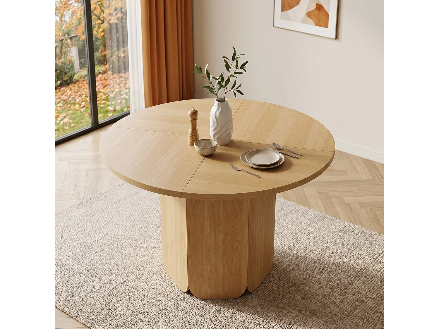 Table à manger ronde 120 cm pour 4 à 6 personnes - Design classique - Couleur bois